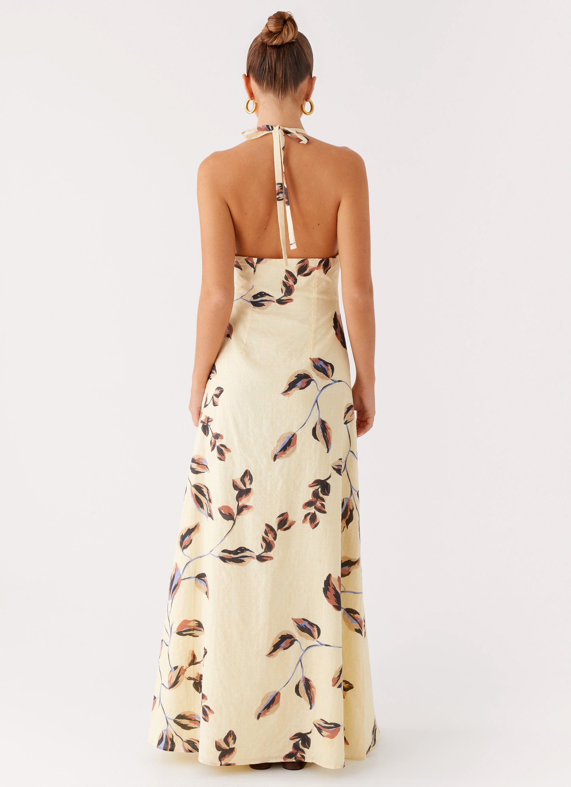 Elvina Halter Neck Maxi Dress - Buttercream Bliss | Elegant Summer Beach Wedding Guest Dress | Boho Chic Flowy Long Dress for Women