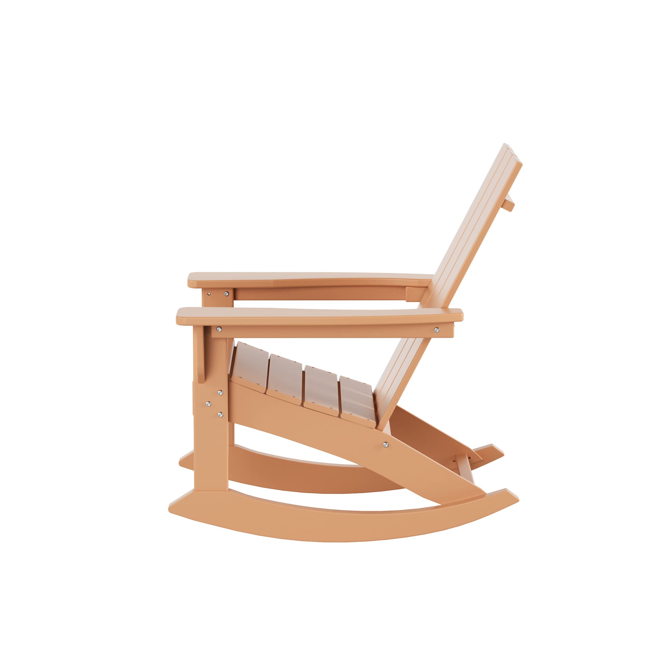 WO Home Furniture 4-Piece Patio Rocking Chair Set - Modern Outdoor HDPE Rocking Chairs with UV & Weather Resistance (Teak Color) - Perfect for Backyard, Garden, Poolside & Porch Relaxation