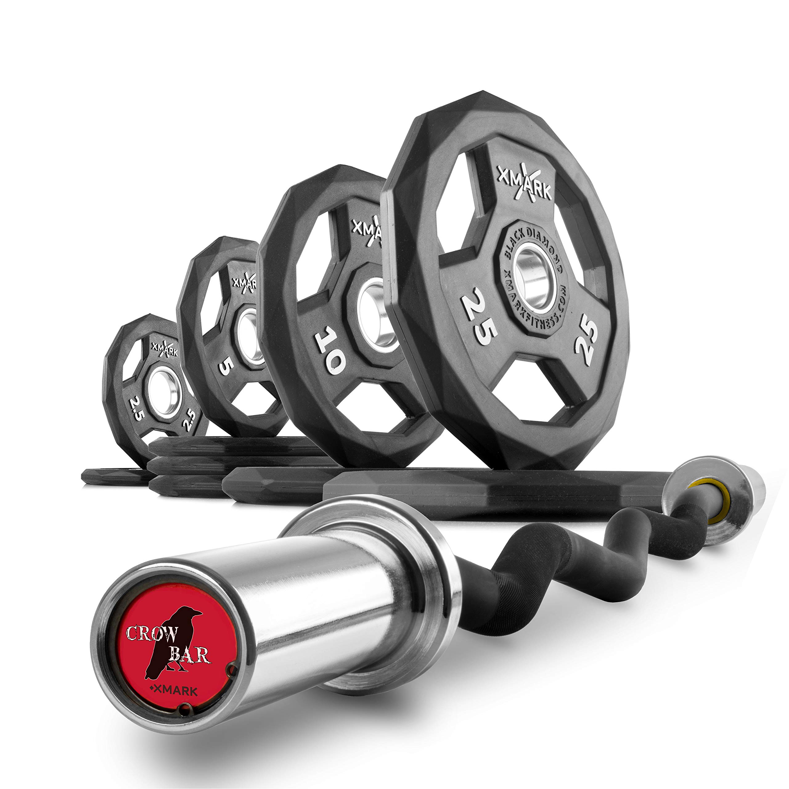 XMARK EZ Curl Barbell Weight Set with Olympic Plates - Premium Home Gym Equipment for Strength Training & Fitness Workouts