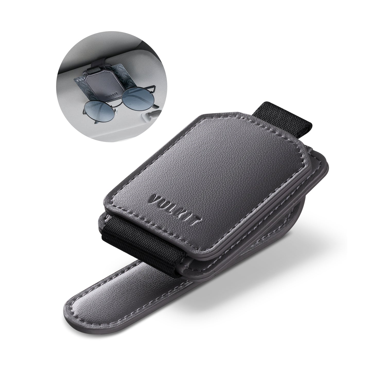 VSH100 Magnetic Leather Sunglasses Holder & Card Organizer - Car Sun Visor Clip for Eyewear & Credit Cards Storage (Perfect for Driving, Travel & Daily Use)