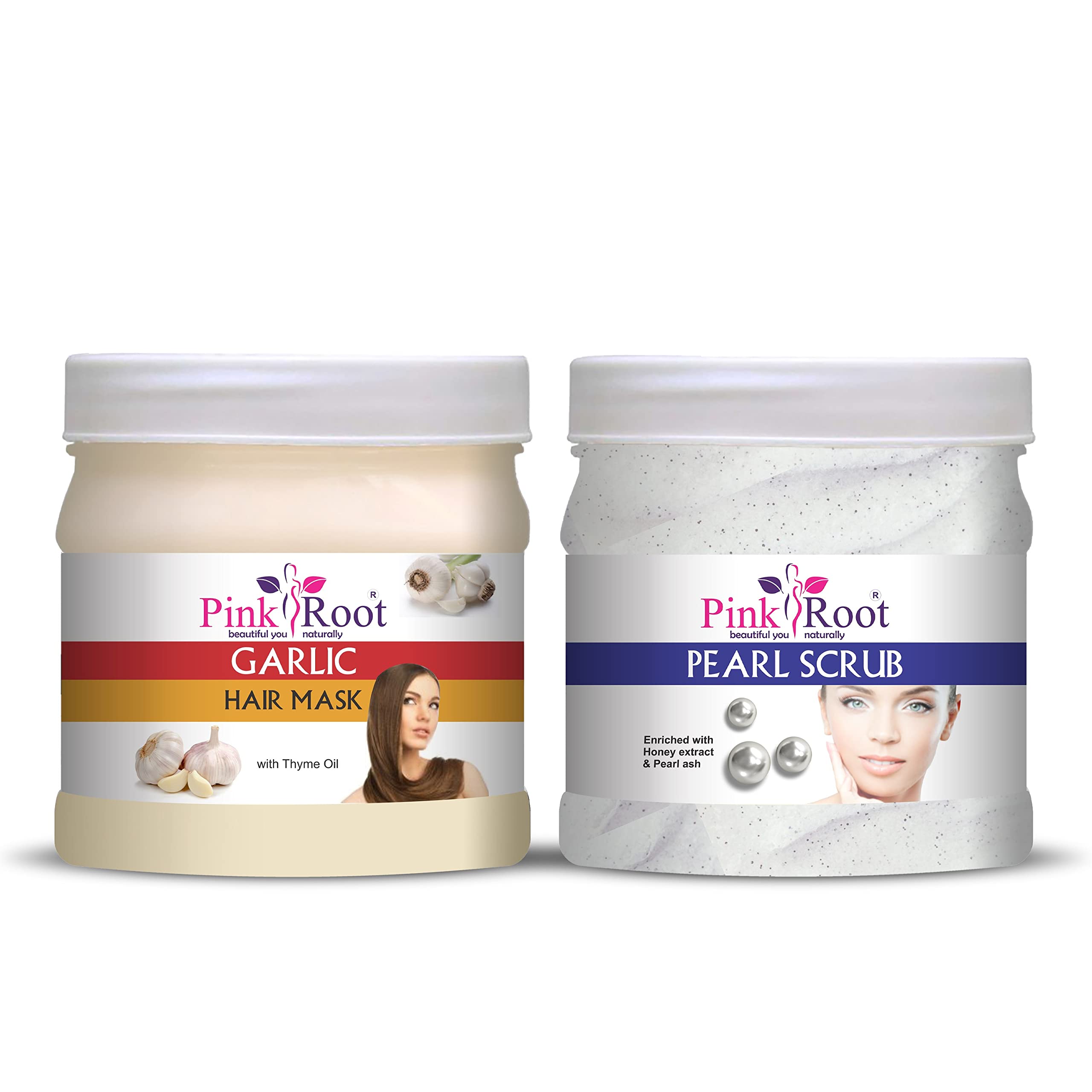 **Pink Root Garlic Hair Mask & Pearl Scrub Set - 500gm Each - Deep Conditioning & Exfoliating Treatment for Dry, Damaged Hair - Perfect for Salon & Home Hair Care**