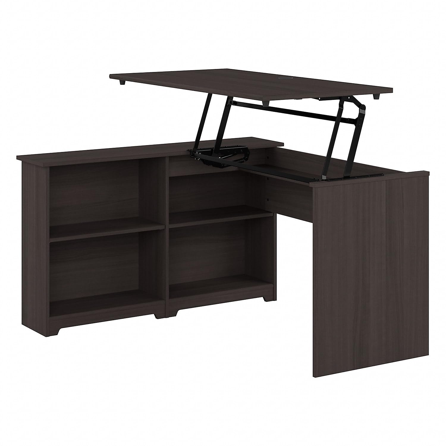 Bush Furniture Cabot 52W 3-Position Adjustable Height Sit to Stand Corner Desk with Storage Shelves in Heather Gray - Perfect for Home Office, Small Spaces & Ergonomic Workstations