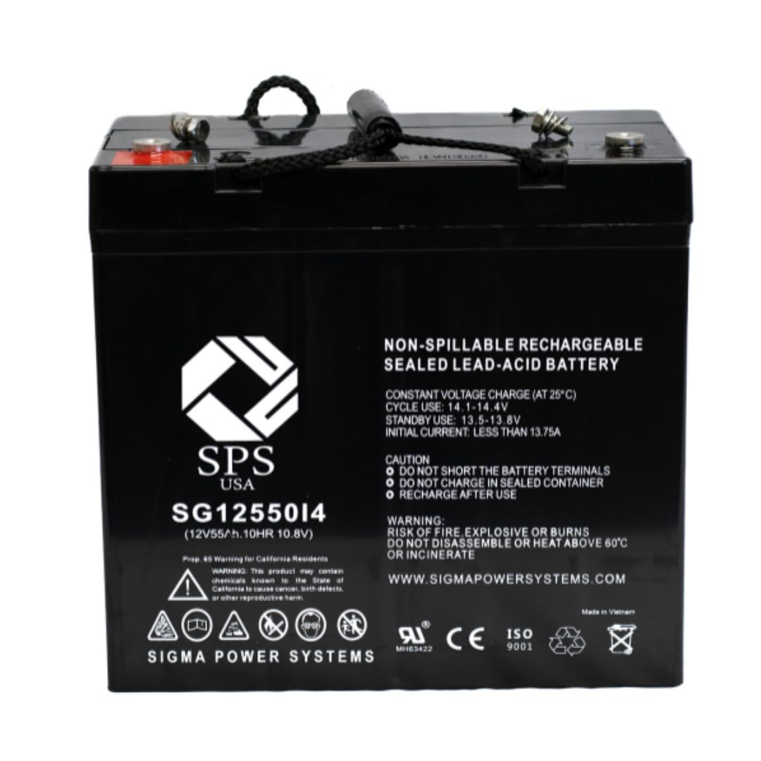 SPS Brand 12V 55Ah SLA Replacement Battery with i4 Terminal - Compatible with Invacare Nutron R32LX (16