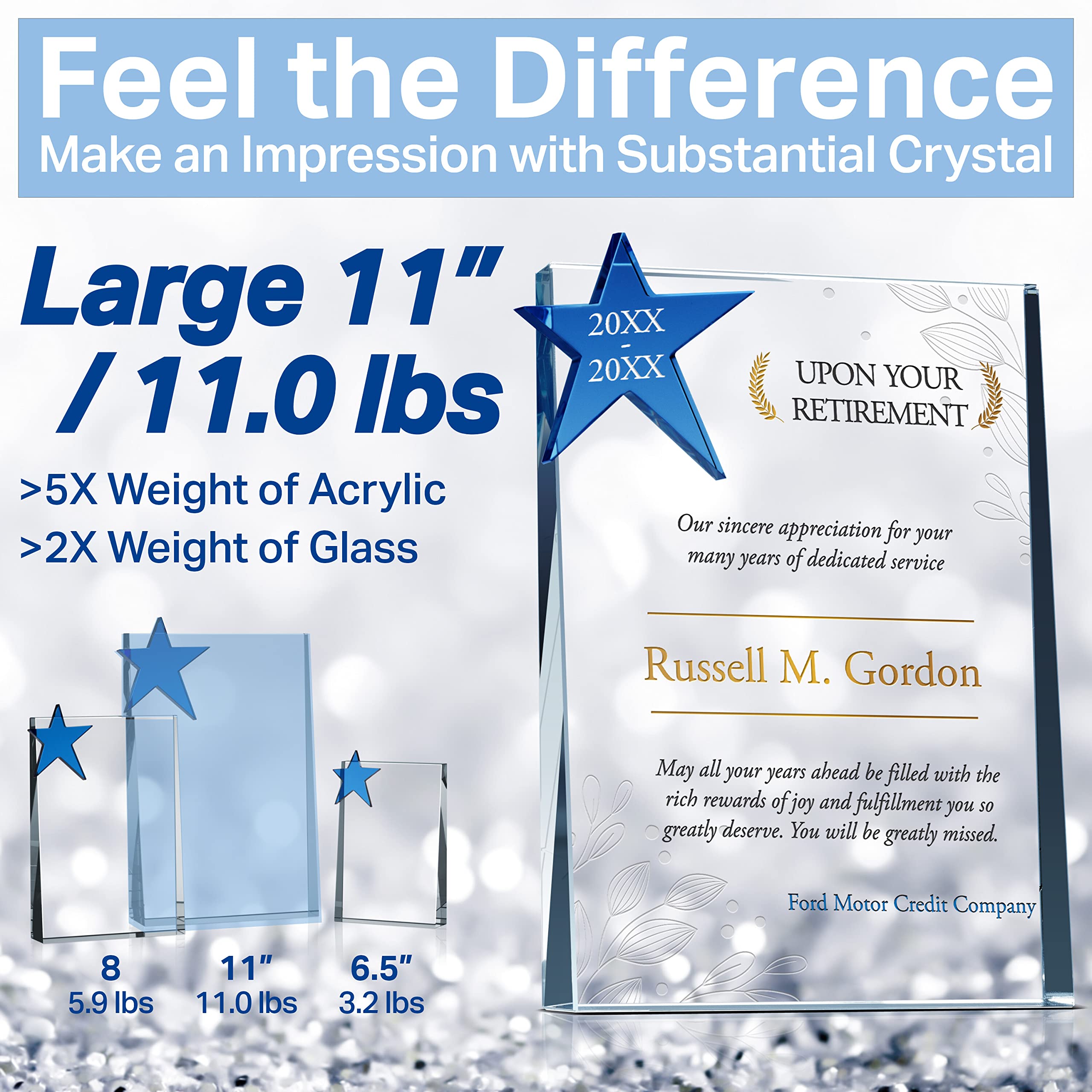 Custom Retirement Plaque for Men & Women - Personalized Crystal Star Award with Name & Date - Unique Farewell Gift for Coworkers (8 Inch) - Perfect for Office Celebrations & Retirement Parties