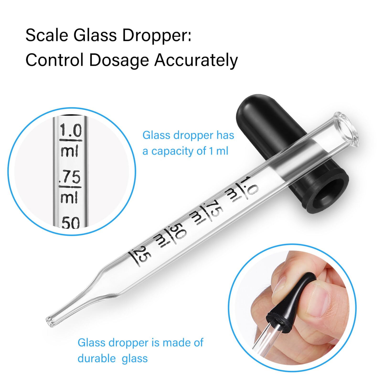 1ml Glass Dropper Pipettes for Essential Oils & Eye Care with Brush - Precise Measurement for DIY & Labs