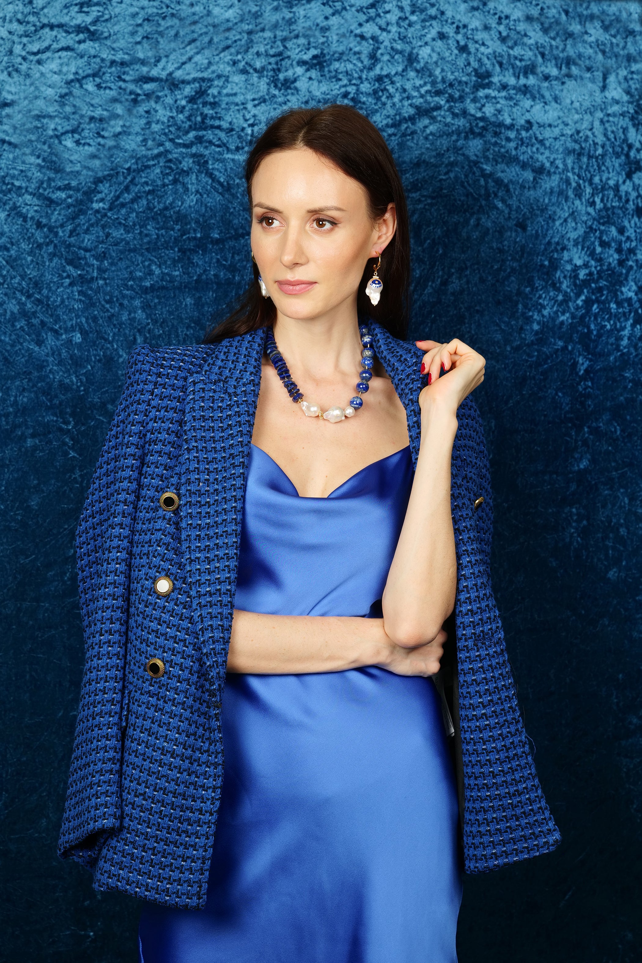 Lapis Lazuli & Baroque Pearls Stylish Necklace FN009 - Elegant Jewelry for Women, Perfect for Parties, Weddings & Special Occasions