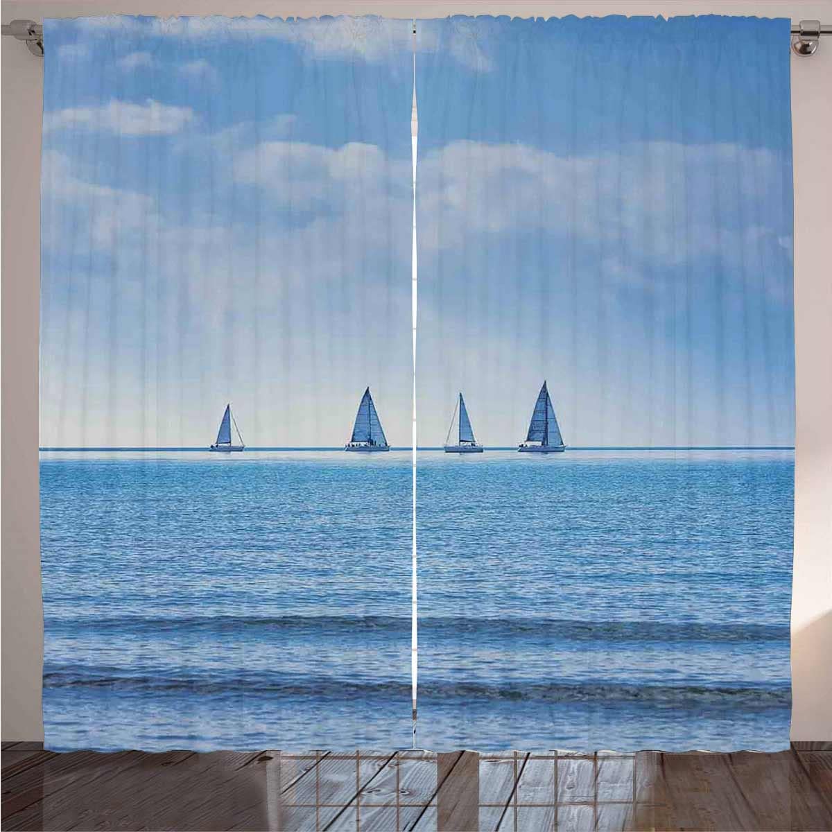 Blackout Window Curtains with Sailing Boat Ocean Art Print - 84