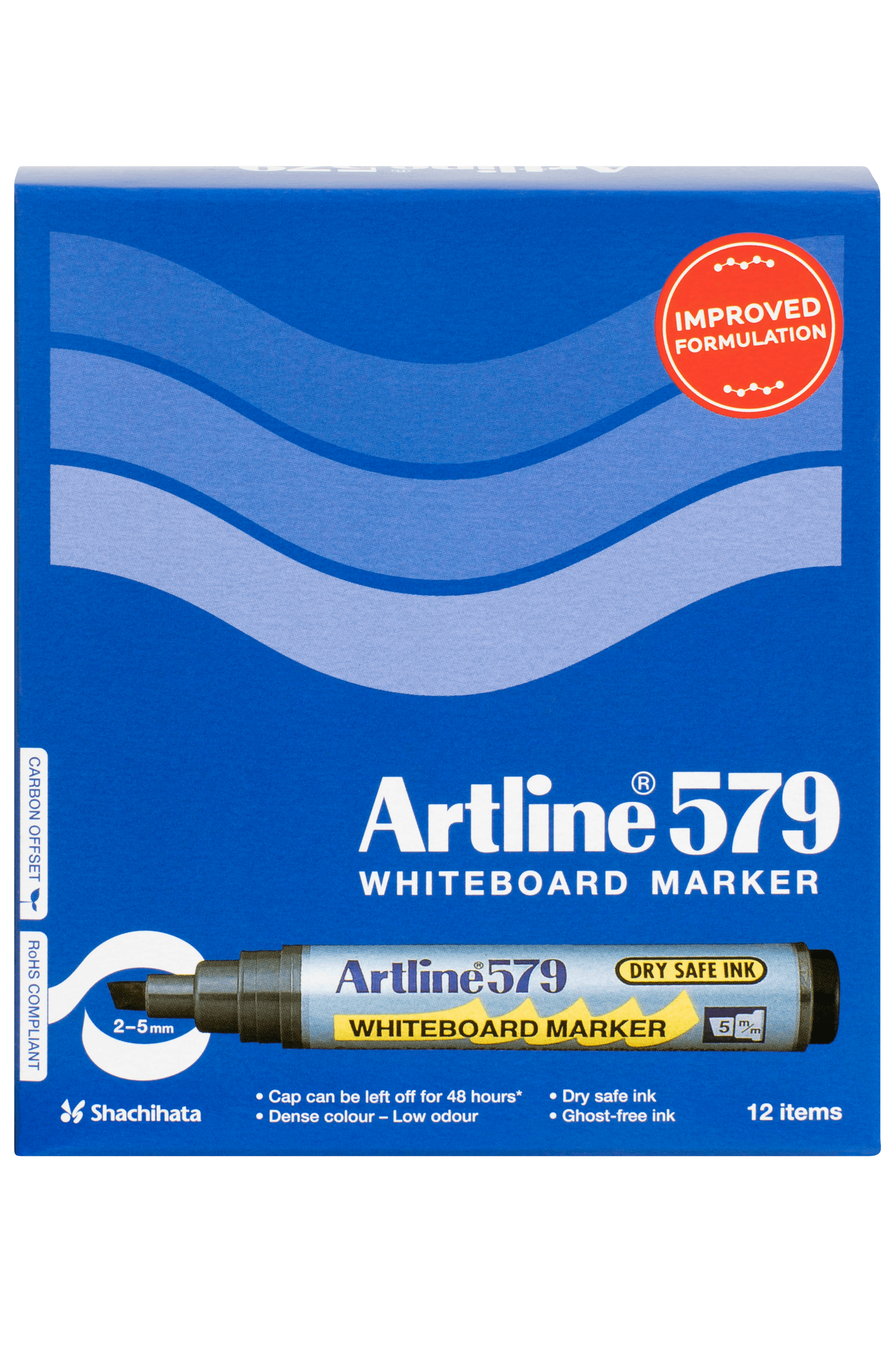 Artline 579 Whiteboard Markers - 5mm Chisel Tip, Black Ink, Pack of 12 - Perfect for Office, Classroom & Home Whiteboard Presentations