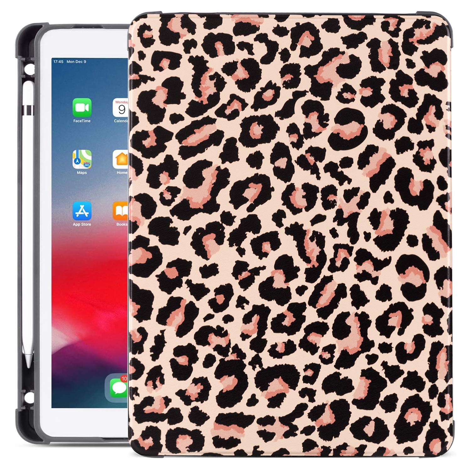 Premium Leather Folio Case for iPad 9th Gen 2021 (10.2 Inch), iPad Air/Pro (10.5 Inch), iPad 8th/7th Gen - Built-in Apple Pencil Holder, Auto Wake/Sleep, Multiple Viewing Angles - Cheetah Leopard Print - Perfect for Work, School & Travel