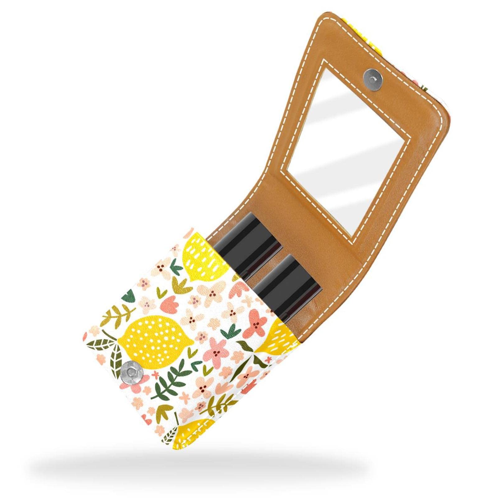 Personalized Lipstick Case - Portable Makeup Bag & Cosmetic Pouch Organizer with Cute Lemon Floral Pattern - Perfect for Travel, Gifts, and Daily Makeup Storage