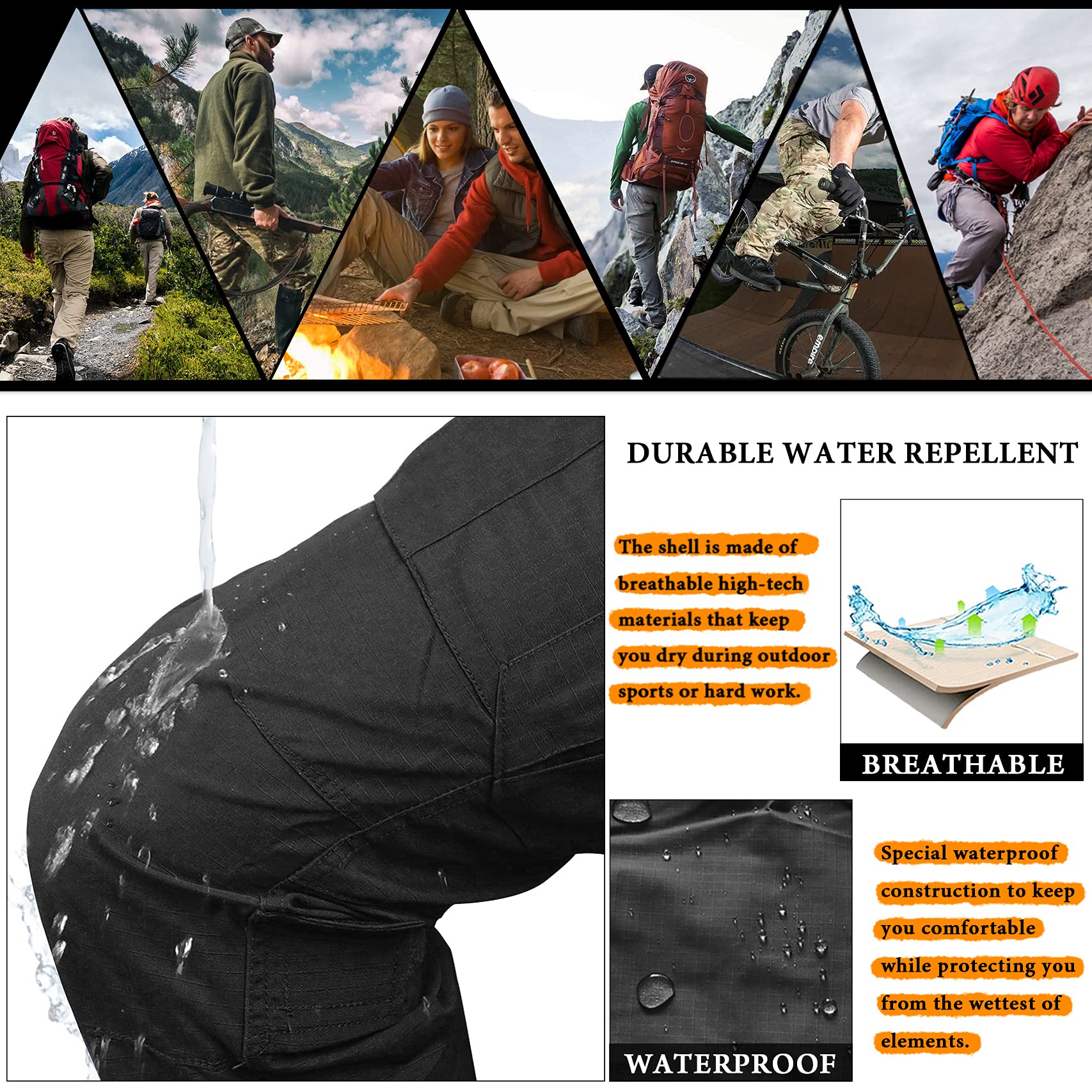 AKARMY Men's Camo Cargo Hiking Pants - Lightweight Quick-Dry Outdoor Work Pants with Multiple Pockets for Camping, Travel & Casual Wear