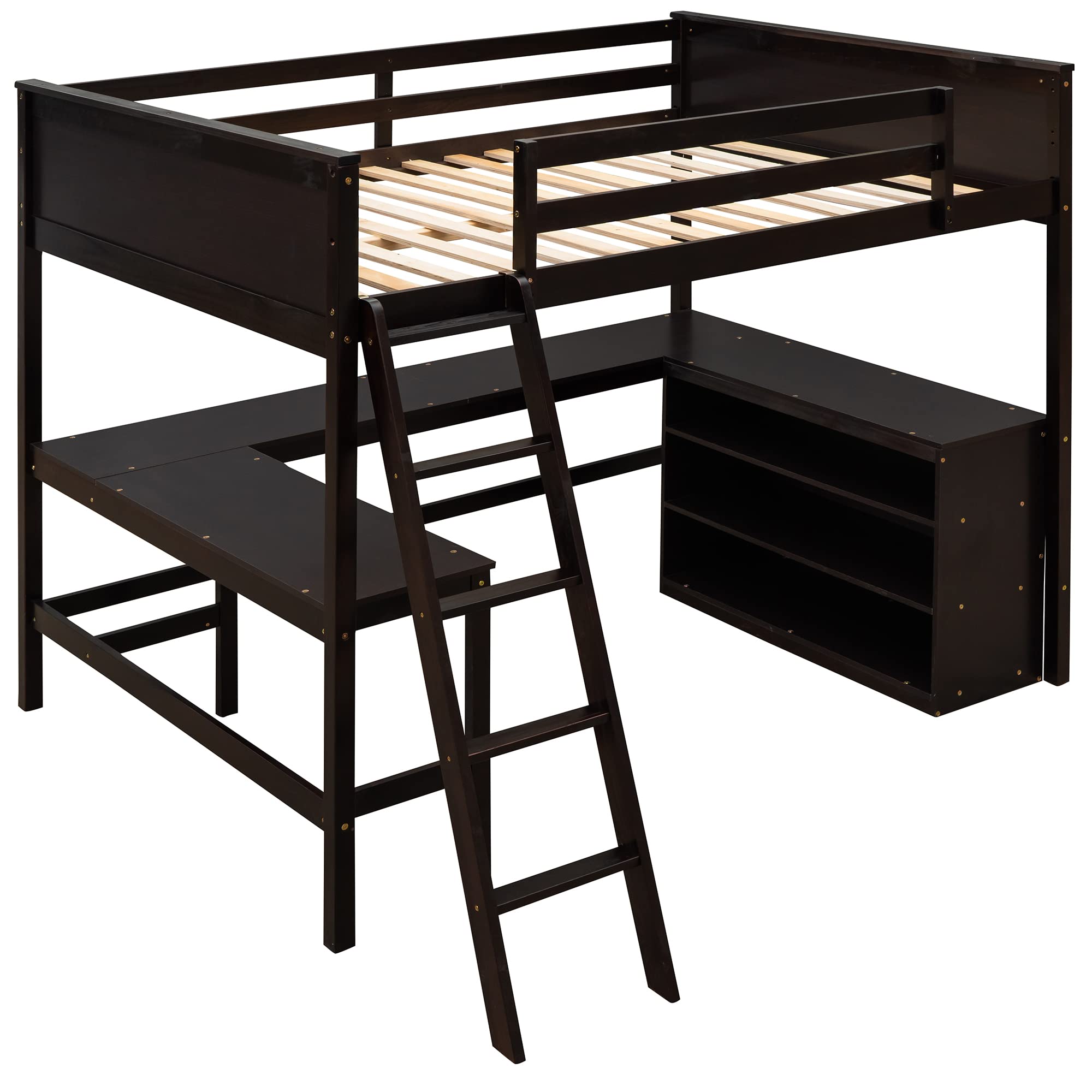 Wooden Loft Bed with Desk & Storage - Harper & Bright Designs for Kids & Teens - Space-Saving Study & Sleep Solution