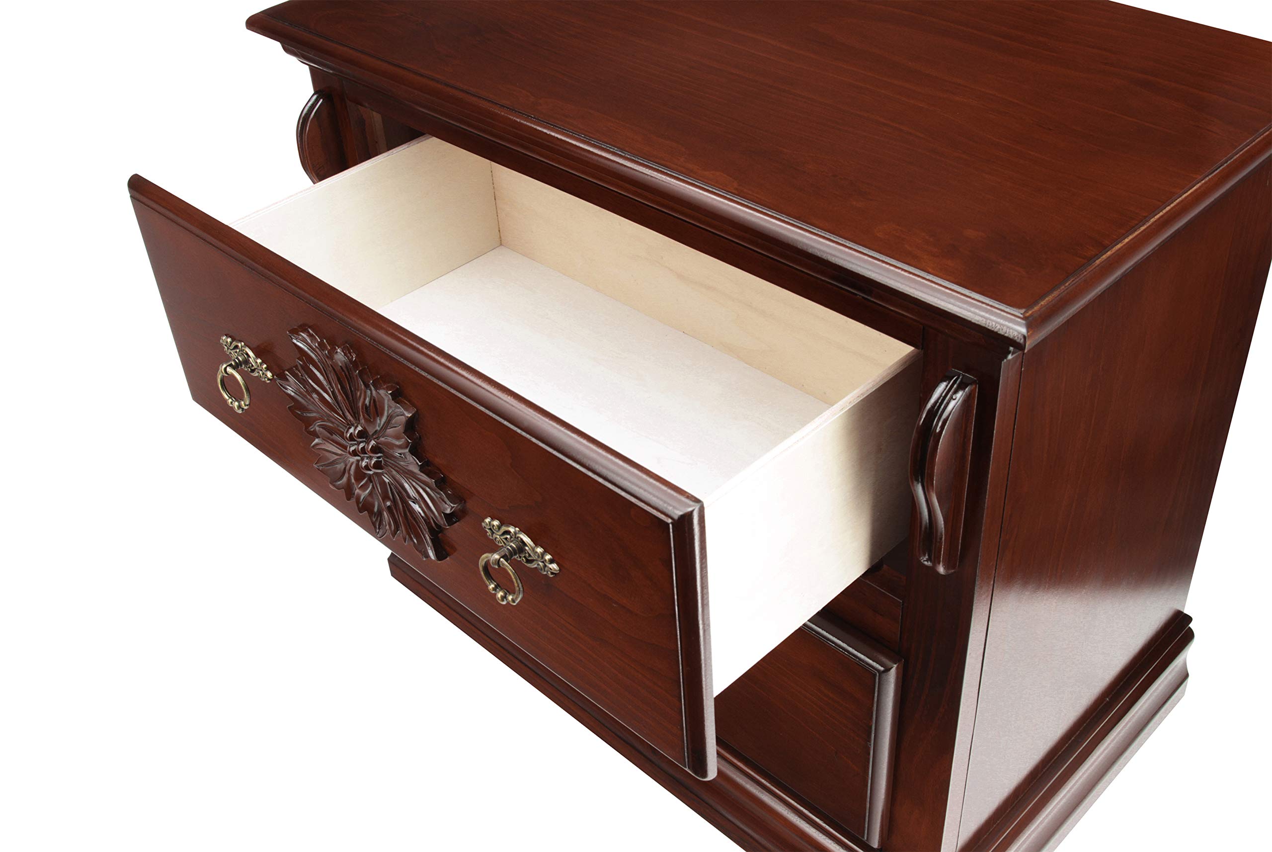 24/7 Shop at Home Vignetta Traditional Queen Bed Frame with 2 Nightstands Set - Glossy Dark Pine Finish - Perfect for Master Bedroom, Guest Room & Cozy Home Decor