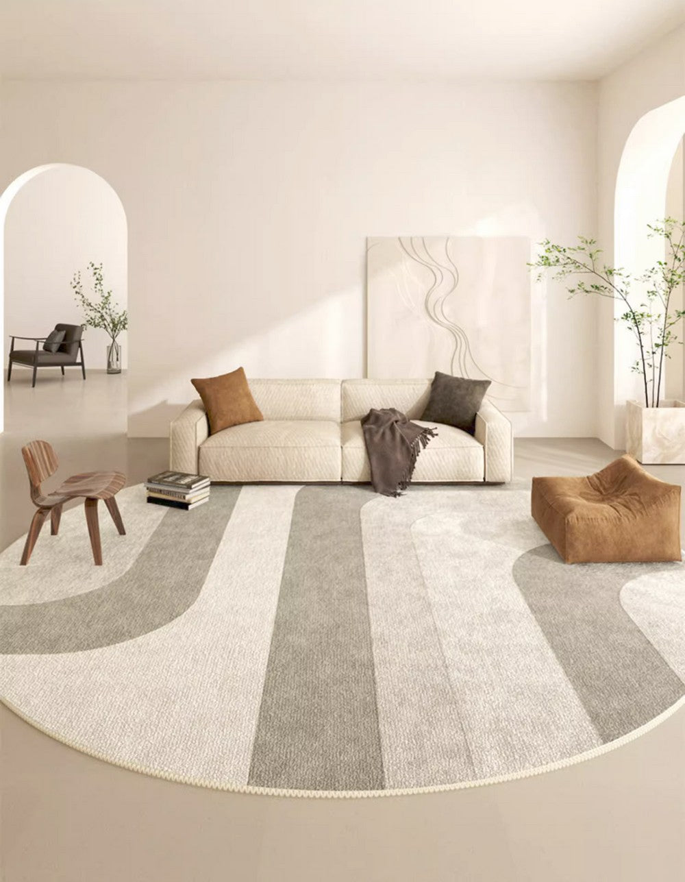 Geometric Modern Round Rugs - Contemporary Circular Area Rugs for Living Room, Dining Room & Under Coffee Table - Non-Slip Soft Boho Home Decor for Bedroom, Office & Nursery