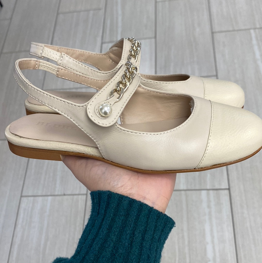 Blublonc Women's Taupe Captoe Pearl Slingback Heels - Elegant Dress Shoes for Work, Party & Wedding | Comfortable Low Block Heel Pumps for Office, Cocktail & Formal Events