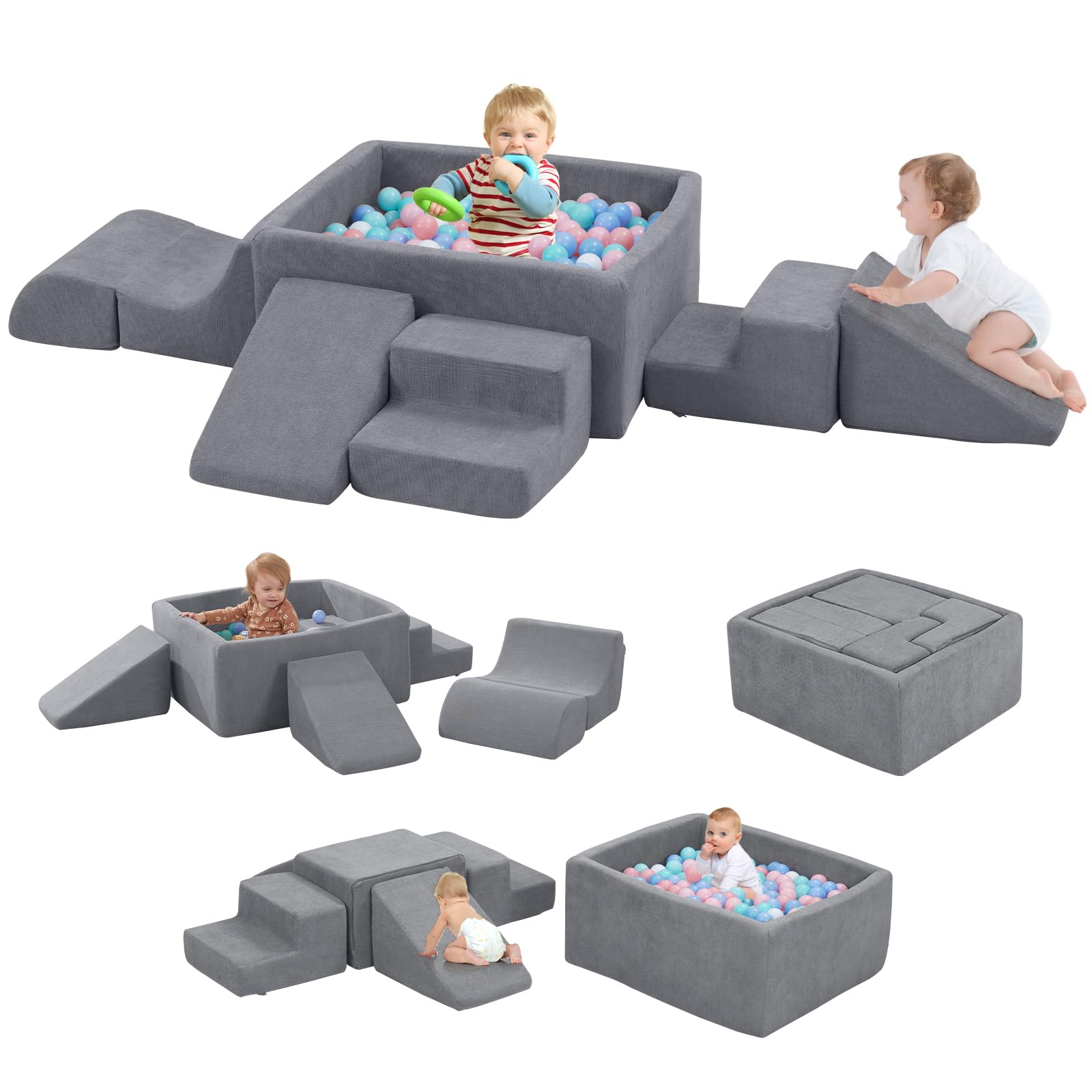 **Foam Climbing Blocks for Toddlers - Soft Play Climbing Toys with Large Ball Pit (No Balls Included) - Indoor Crawling, Sliding & Play Set for Kids - Perfect for Home Playrooms, Daycares & Preschools**