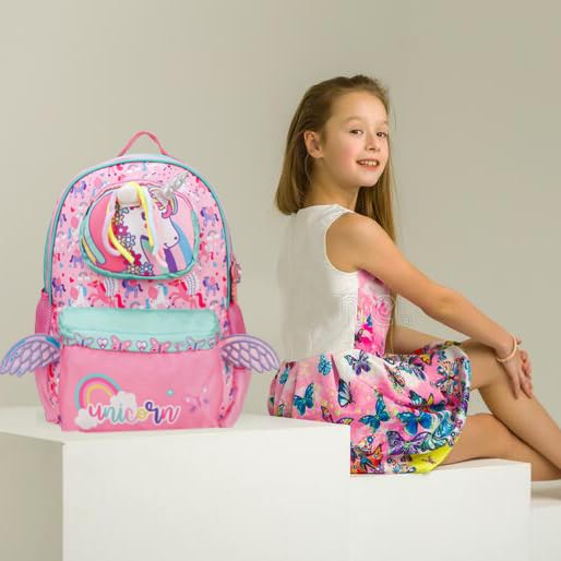 **ADSON Unicorn Wings Lightweight Orthopedic School Backpack for Kids & Toddlers - Spacious Travel Bag, Water-Resistant, Plush Shoulder Bag for Preschool & College - Perfect Gift for Girls (Unicorn Pink) - Ideal for School, Travel & Daily Use**