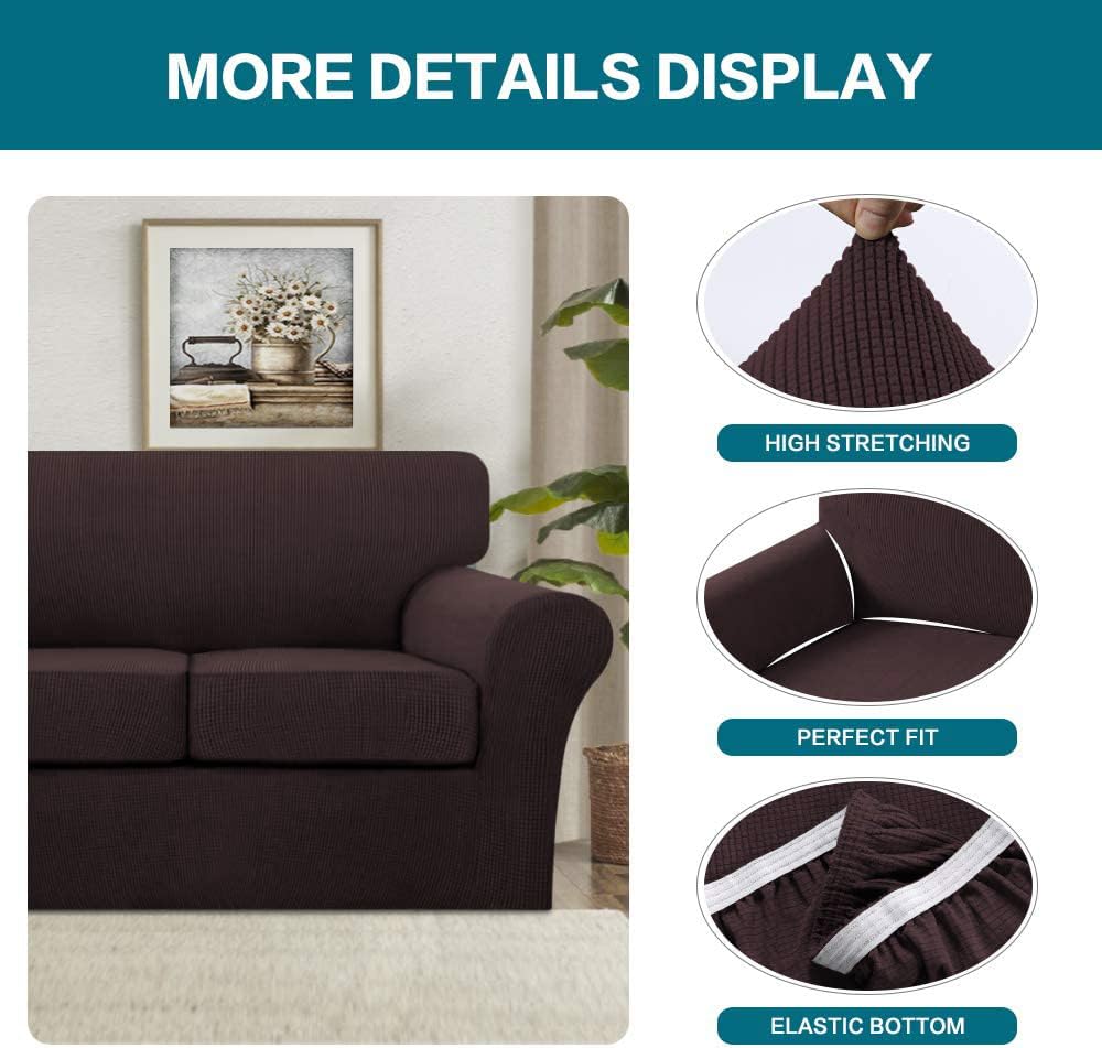 Turquoise 4-Piece Sofa Slipcover Set for 3-Cushion Couch - Washable Jacquard Fabric Furniture Protector with 3 Individual Cushion Covers (XL, Brown) - Perfect for Pet Owners & Living Room Decor