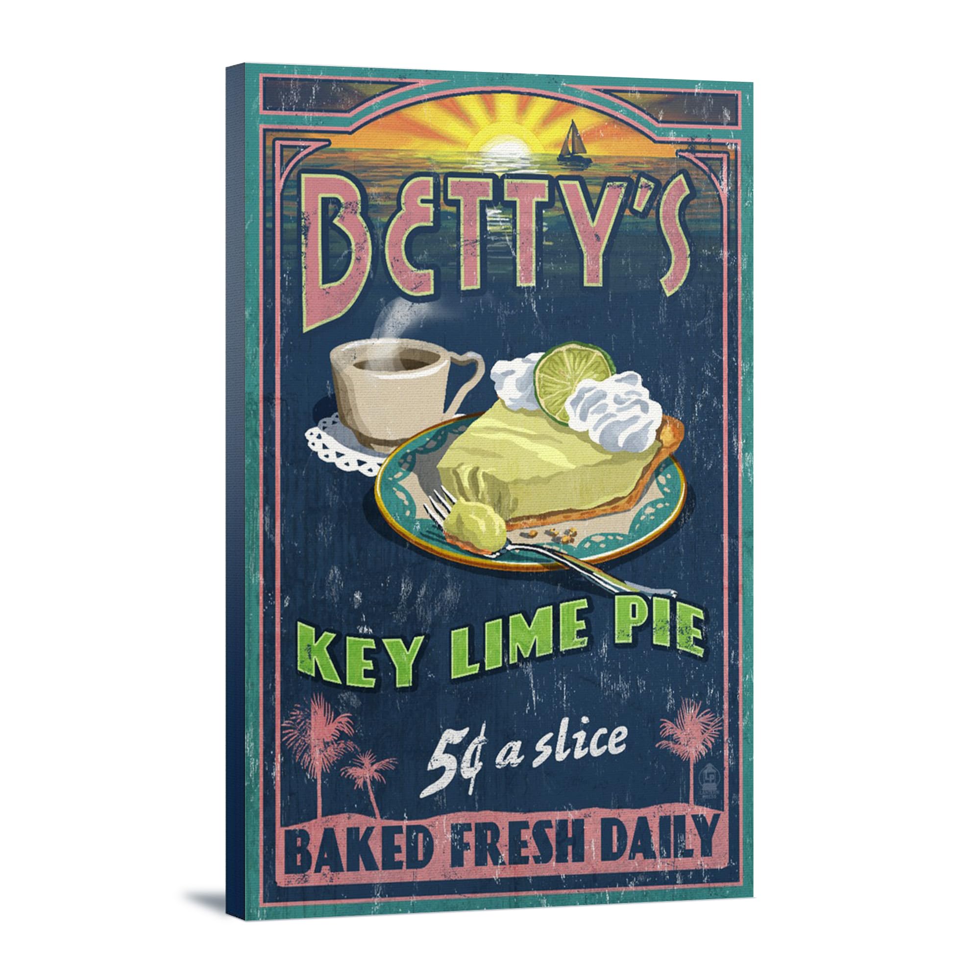 Betty's Key Lime Pie Vintage Sign - 12x18 Wrapped Canvas Wall Art Decor | Retro Kitchen Decor, Diner Wall Art, Home Bar Decoration