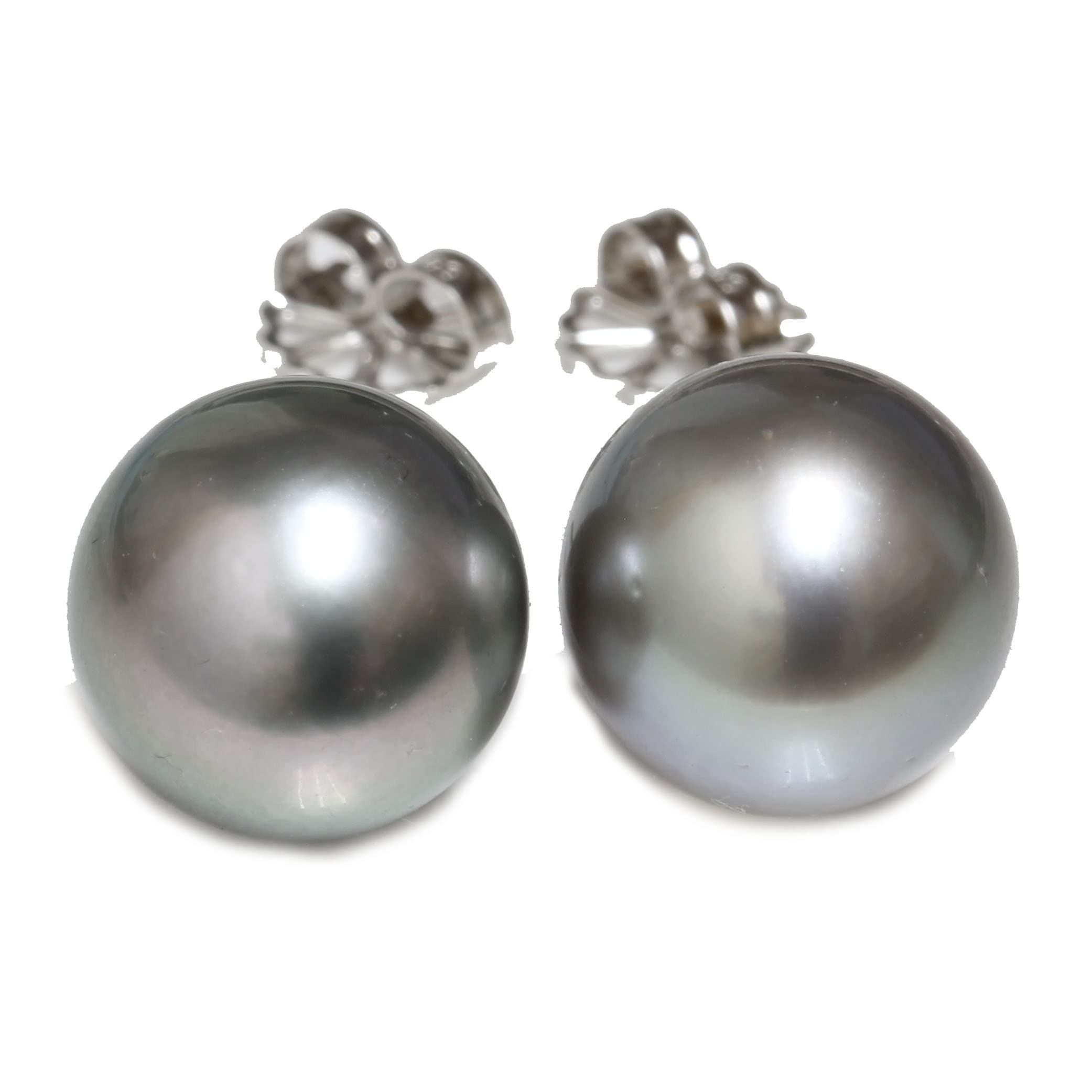 14K Gold Tahitian South Sea Pearl Stud Earrings 14mm Natural Grey Blue AAA Quality - Luxury Jewelry Gift for Women, Brides, Anniversary & Special Occasions