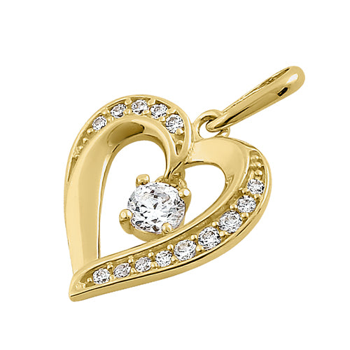 14K Solid Yellow Gold Sparkling Heart Cubic Zirconia Pendant Necklace for Women - Elegant Gift for Valentine's Day, Anniversary & Special Occasions