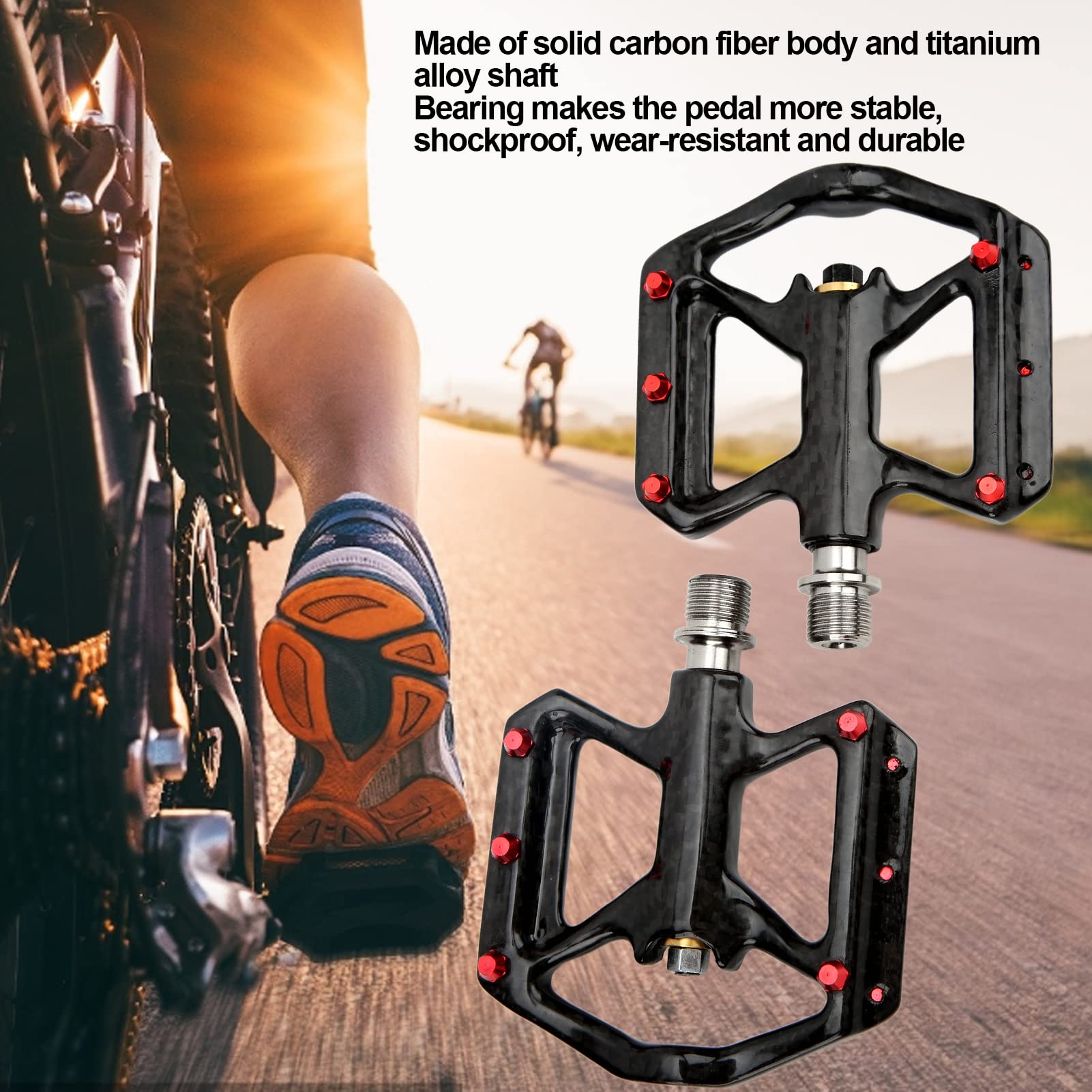 Premium Carbon Fiber Bike Pedals - 1 Pair with 3 Bearings Axle for MTB & Road Bikes | Lightweight & Durable Cycling Pedals for Mountain & Commuter Bikes