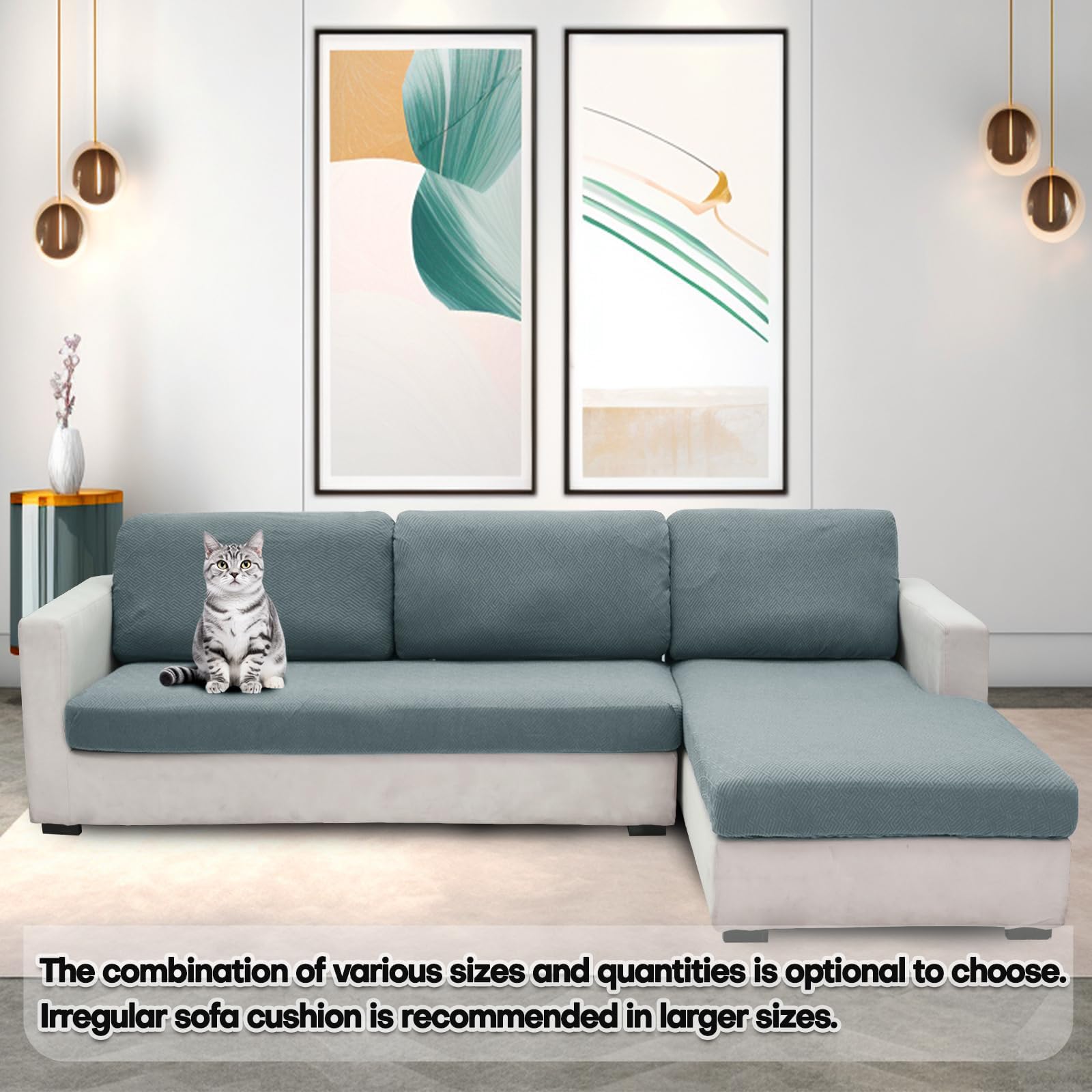 ZNSAYOTX L-Shaped Sectional Sofa Cover - Universal Chaise Lounge Slipcover with Elastic Bottom, 1-Piece Separate Cushion Design, Light Gray Furniture Protector | Perfect for Living Room, Family Room & Home Theater Seating