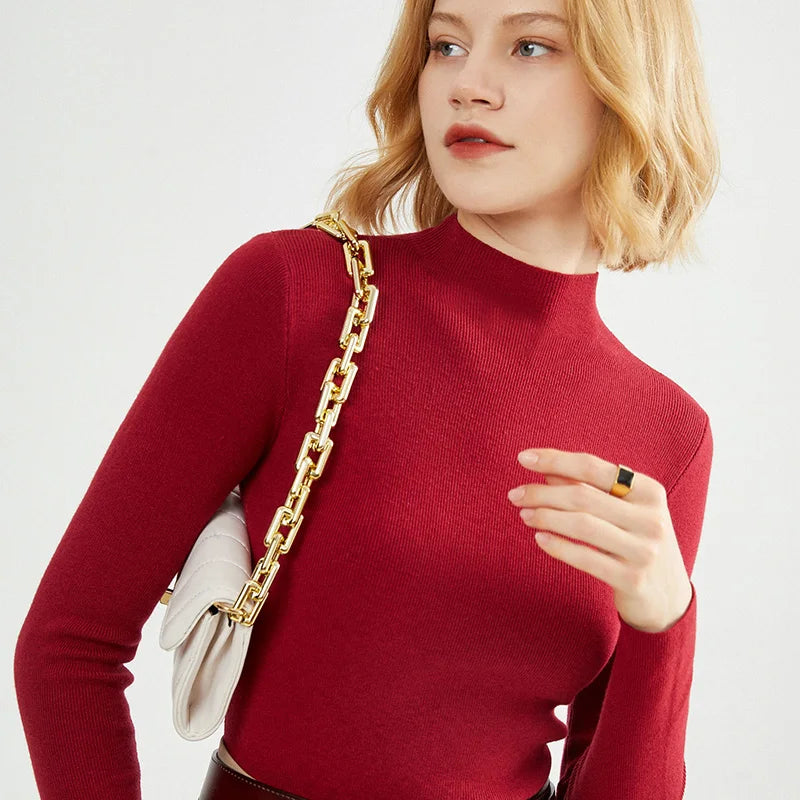 Luxury Women's Cashmere Sweater - Half Turtleneck Slim Fit Pullover for Autumn & Winter | Warm Long Sleeve Knit Jumper for Work, Travel & Casual Outfits