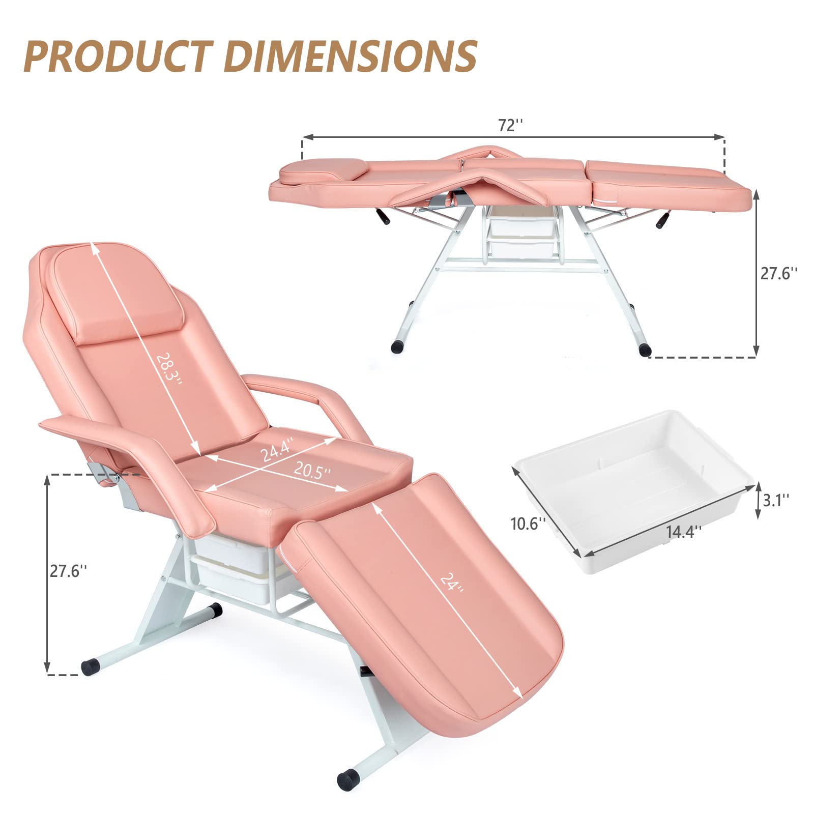 Professional Esthetician Salon Bed - Adjustable Massage Tattoo Table with 2 Beauty Baskets for Facial, Waxing, Lash & Microblading | Pink Spa Equipment for Salon, Clinic & Home Use
