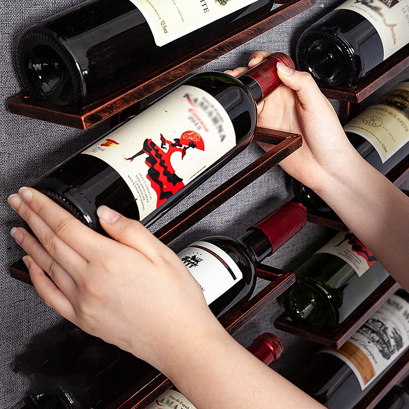Wall-Mounted Wine Rack - Holds 2/4/6/8/10/12 Bottles | Durable Metal Wine Storage | Perfect for Kitchen, Bar, Restaurant & Wine Cellar | Space-Saving Bronze/Black/Gold Wine Holder for Home & Commercial Use