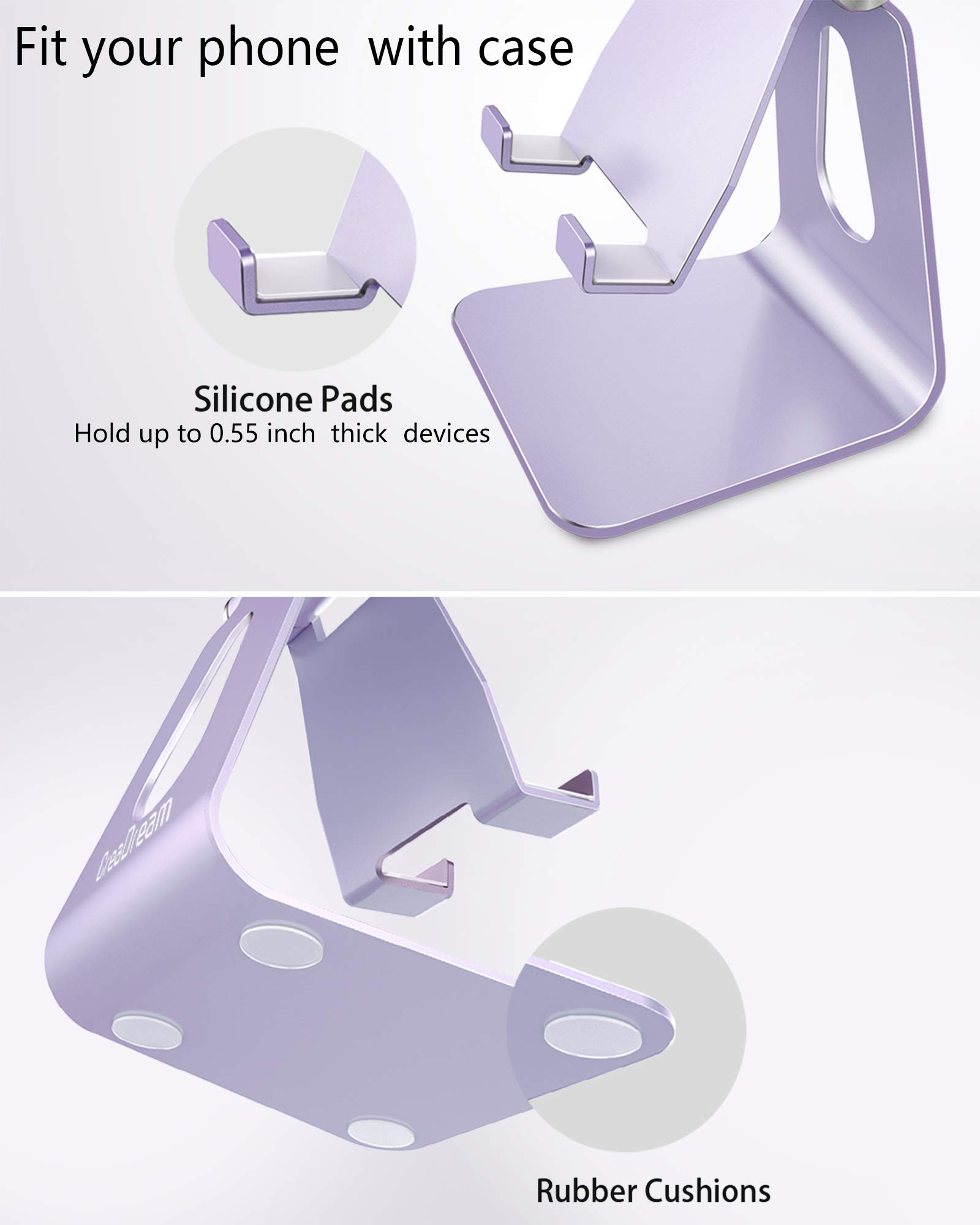 CreaDream Adjustable Aluminum Phone Stand Holder - Universal Dock & Cradle for iPhone 13 12 11 Pro Max & All Smartphones - Desktop Charging Stand Accessories (Purple) - Perfect for Home Office, Bedside & Travel Use