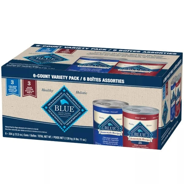 Premium BLUE Homestyle Variety Pack - Chicken & Beef Dinner for Dogs - Grain-Free, High-Protein Wet Food - Perfect for Mealtime, Training & Special Treats