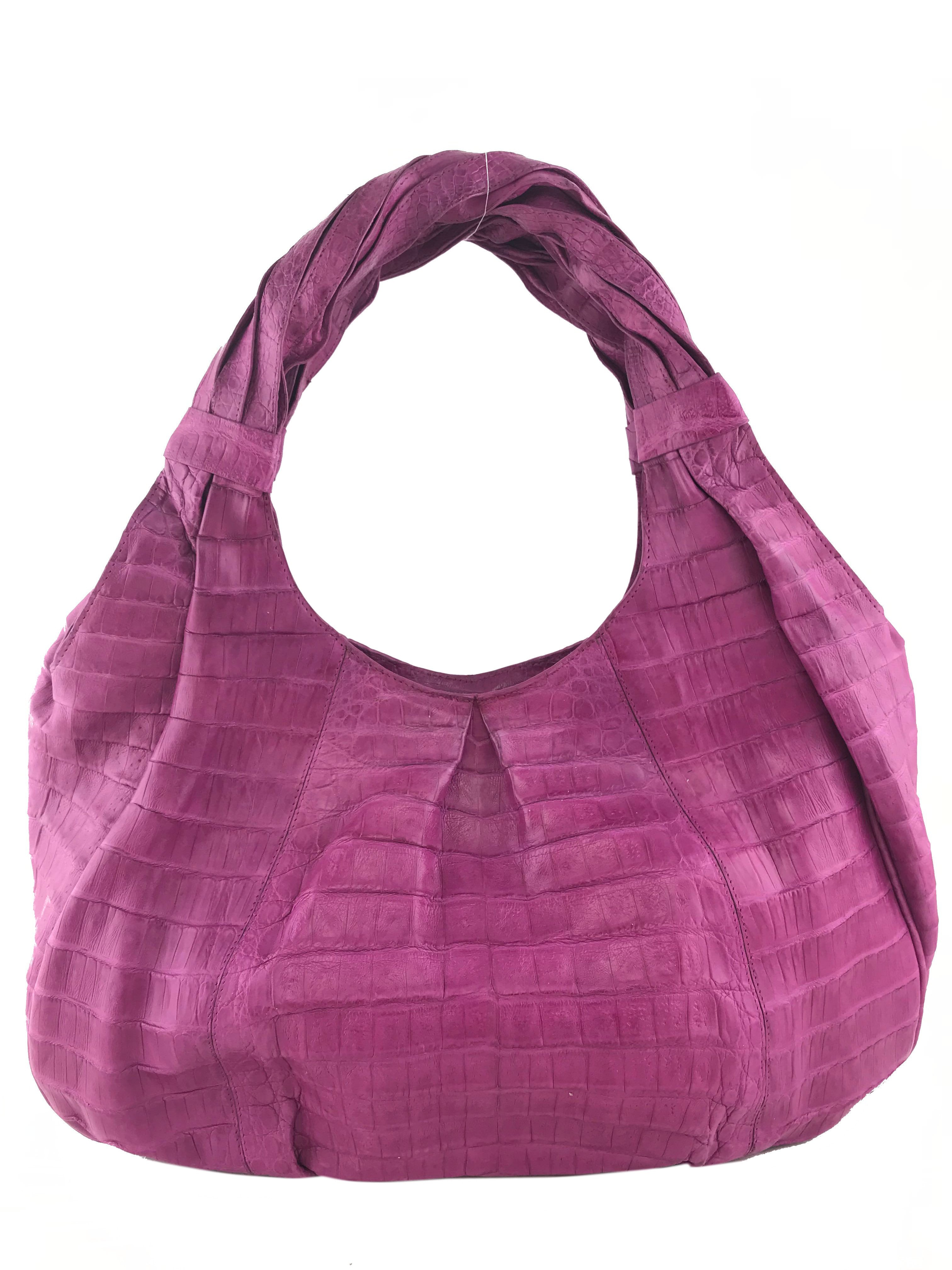 Nancy Gonzalez Genuine Crocodile Leather Ruffled Hobo Bag - Luxury Designer Handbag for Women, Perfect for Evening Parties & Special Occasions