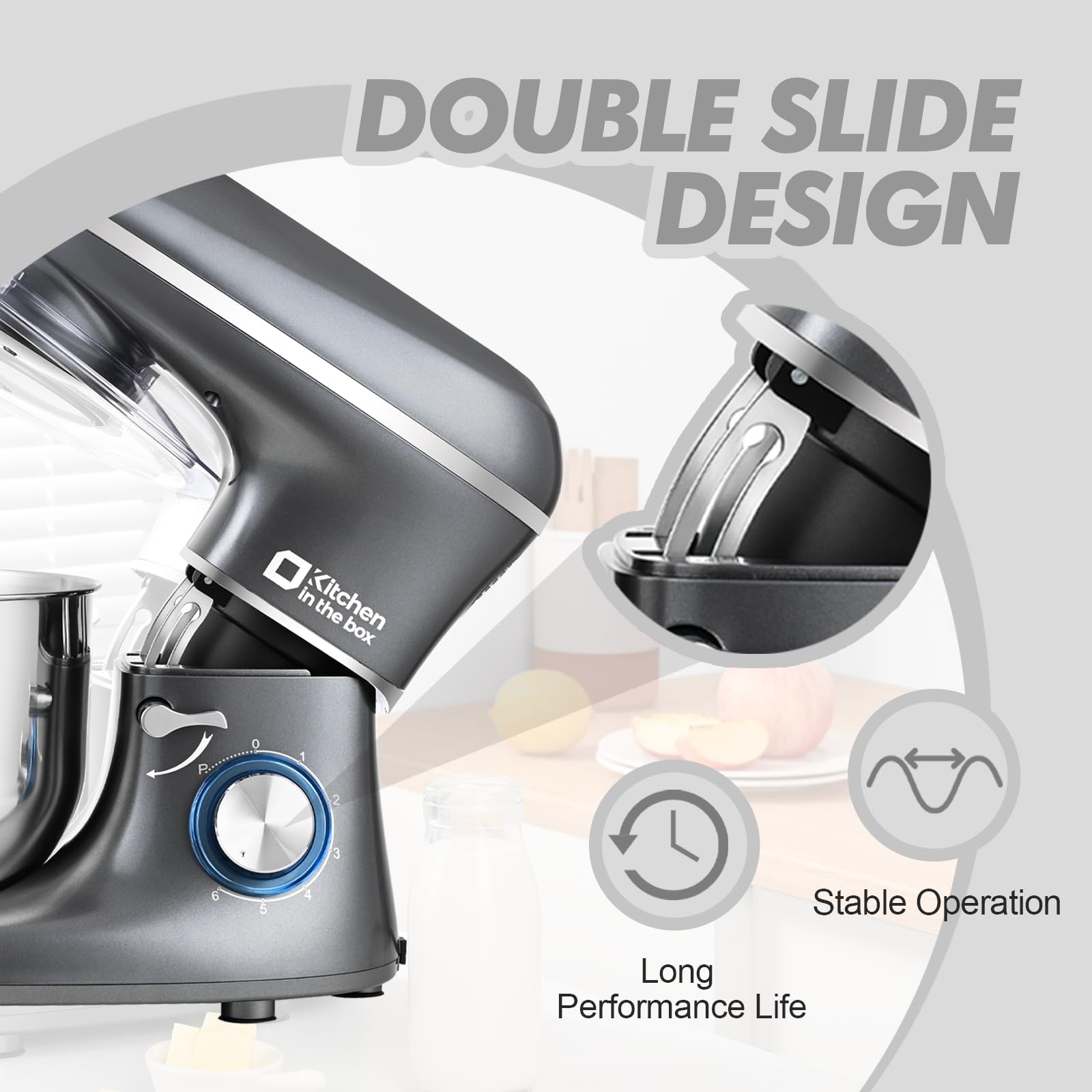 6.5QT 660W Stand Mixer - 6-Speed Tilt-Head Electric Kitchen Mixer with Dough Hook, Wire Whip & Beater | Dishwasher Safe | Perfect for Baking, Cooking & Mixing Dough (Grey)