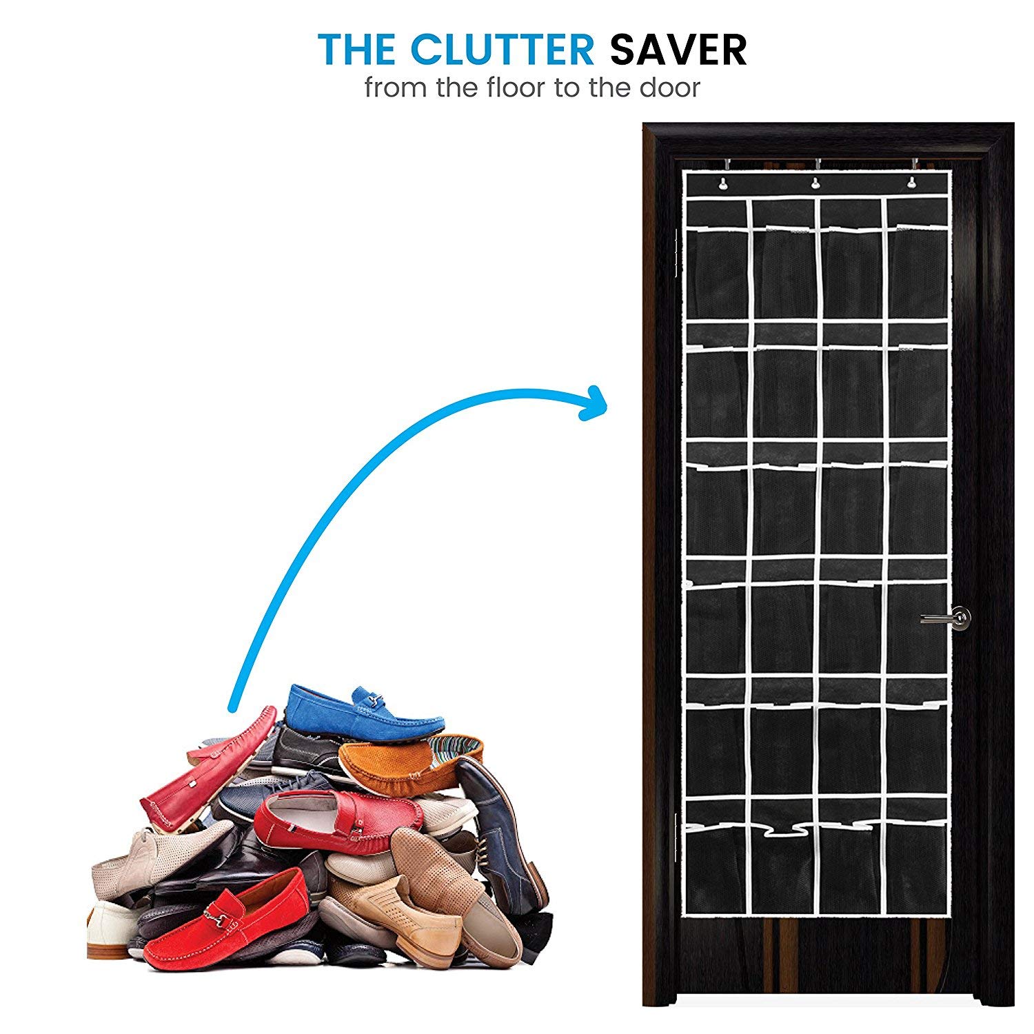 ZOBER Over the Door Shoe Organizer - 24 Pocket Hanging Shoe Rack with Mesh Pockets for Shoes, Towels, Snacks & Toys - Space Saving Closet & Pantry Storage Solution for Home, Dorm & Office Organization