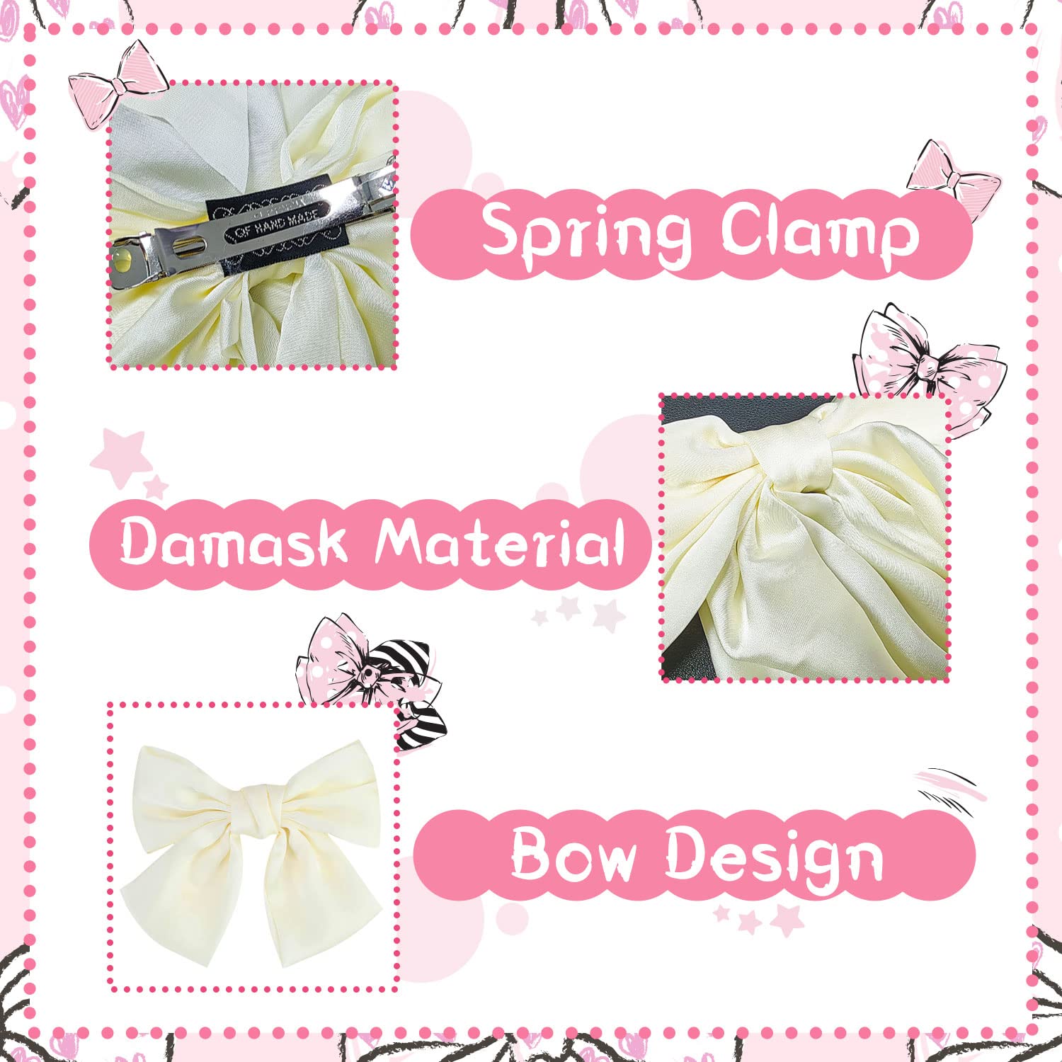 Elegant White Satin Hair Bow Clip for Women & Girls - Soft Silky Ribbon Hairpin, Big Bowknot French Barrette - Perfect for Weddings, Parties & Everyday Style (1pc)