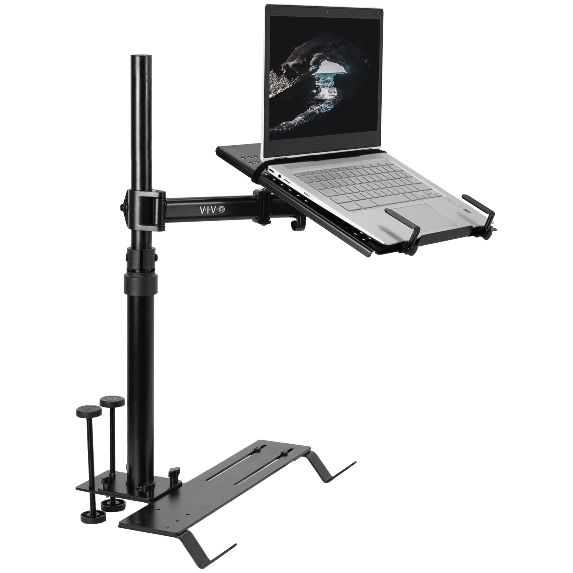 VIVO Single Laptop Car Mount Holder - Fully Adjustable Extension Notebook Stand for Trucks, Vans & SUVs with Articulation & Height Adjustment (Black, MOUNT-CAR01) - Perfect for Work on the Go, Road Trips & Mobile Office Setup