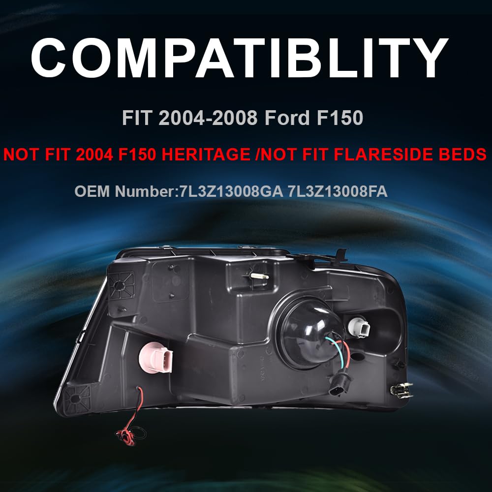 PIT66 LED DRL Headlights for 2004-2008 Ford F150 & Lincoln Mark LT - Clear Lens Black Housing - Perfect for Night Driving