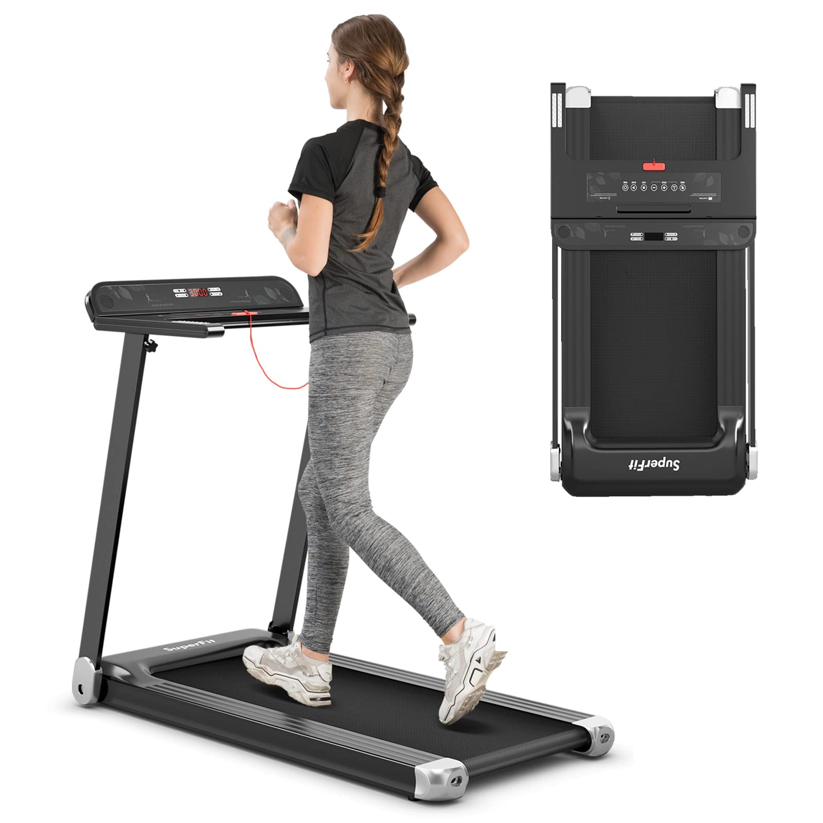 Goplus Folding Treadmill - Compact Superfit Treadmill with APP Control, Bluetooth Speaker, 12 Preset Programs, LED Display & Device Holder - Perfect for Home Workouts, Office Exercise & Indoor Running Training
