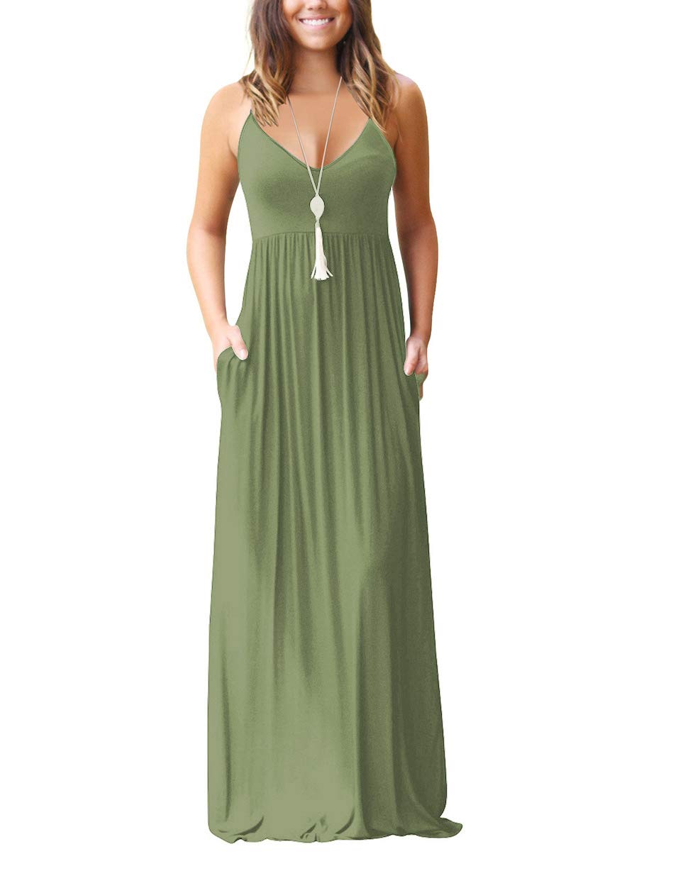 Women's Summer Casual Loose Maxi Dress - Adjustable Spaghetti Strap Long Dress with Pockets | Beach Cover Up, Vacation Outfit, Boho Chic Style for Outdoor Parties & Date Nights