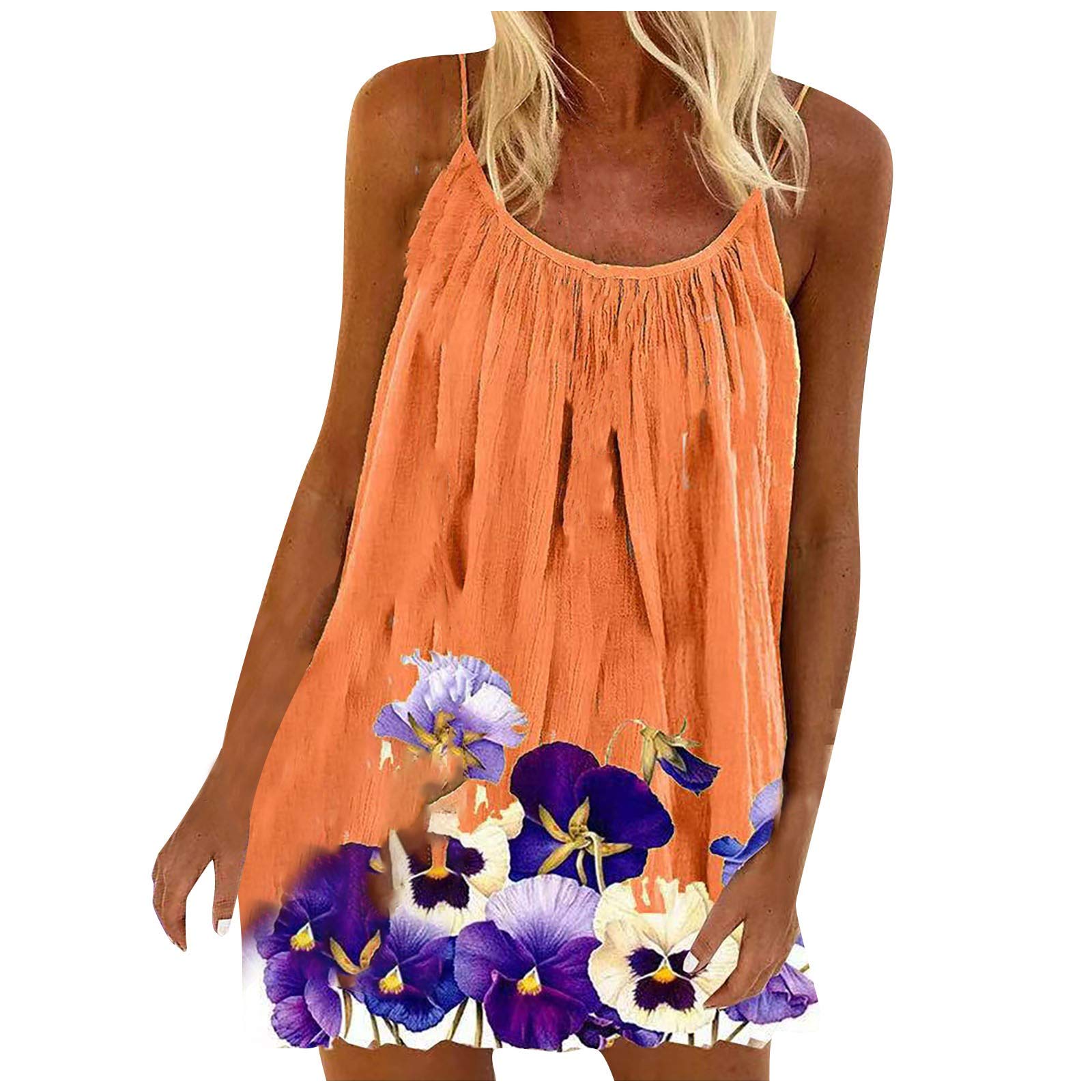 Women's Sleeveless Pleated Print Blouse - Fashionable Sling Undershirt & Casual Summer Tank Top with U-Neck | Perfect for Beach Outings, Date Nights & Office Wear