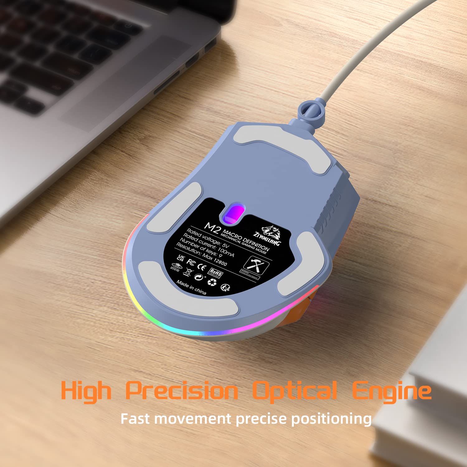 MAGIC-REFINER M2 Wired Gaming Mouse - 6 RGB Backlight Modes, 12800DPI Adjustable, High Precision, Macro Programmable, Ergonomic Right-Hand Design, Plug & Play USB for PC, Laptop, Mac (Blueberry) - Perfect for FPS, MOBA Games and Office Work