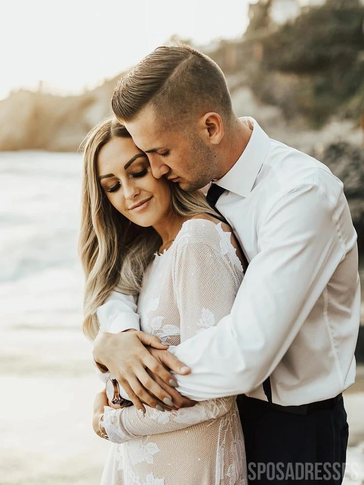 Elegant Long Sleeve Backless Lace Boho Wedding Dress - Romantic Boho Bridal Gown WD688 | Perfect for Beach Weddings, Vow Renewals & Bohemian Bridal Photoshoots