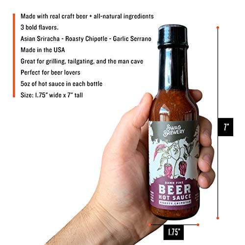 Spicy Craft Beer Infused Hot Sauce Variety Pack - 3 Flavors (Asian Sriracha, Garlic Serrano, Roasty Chipotle) | Perfect for BBQ, Grilling, Man Cave & Beer Lover Gifts