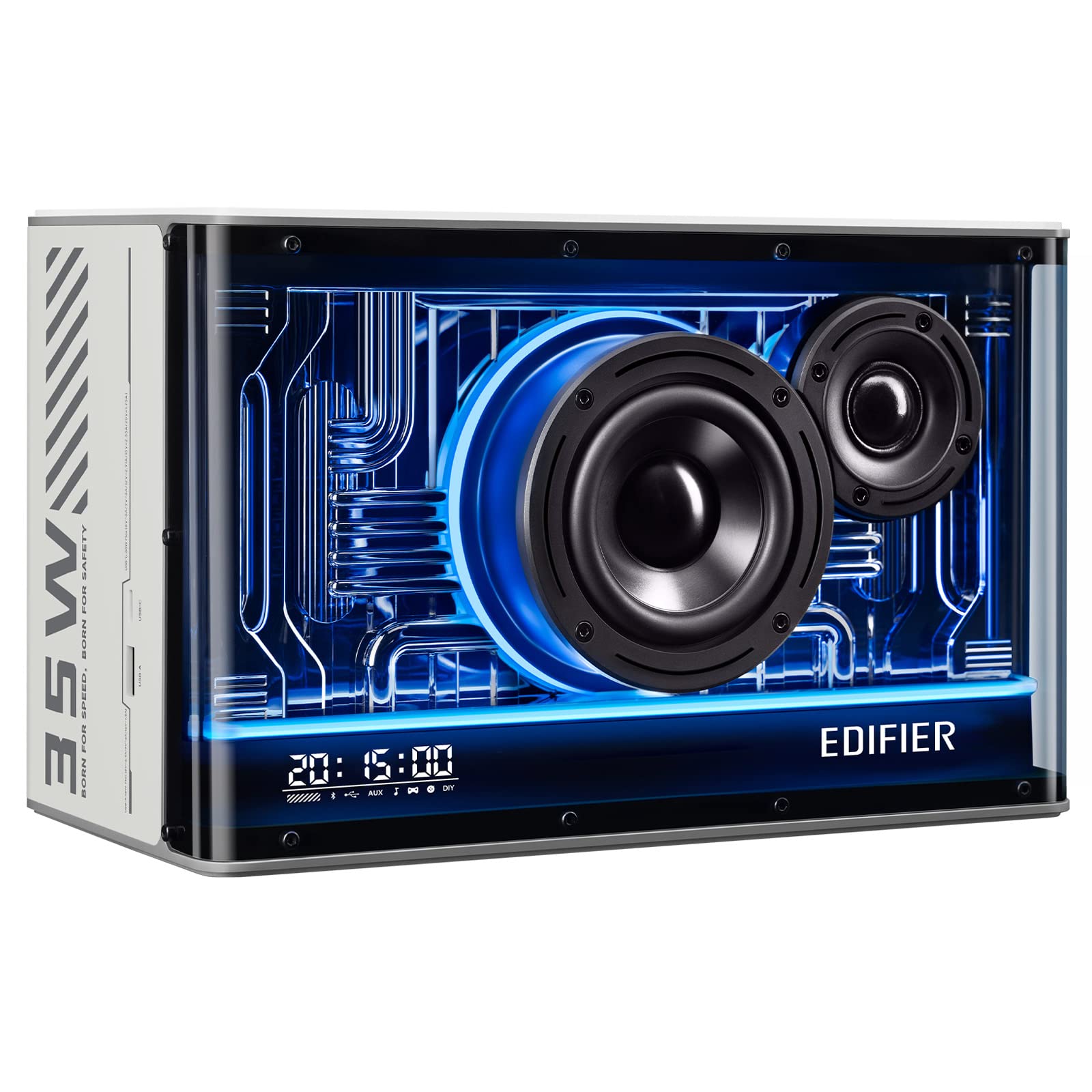Edifier QD35 Bluetooth Speaker - Hi-Res Audio Wireless Certified, 35W GaN Fast Charging, RGB Light Effects - Perfect for Home, Office & Gaming (White)