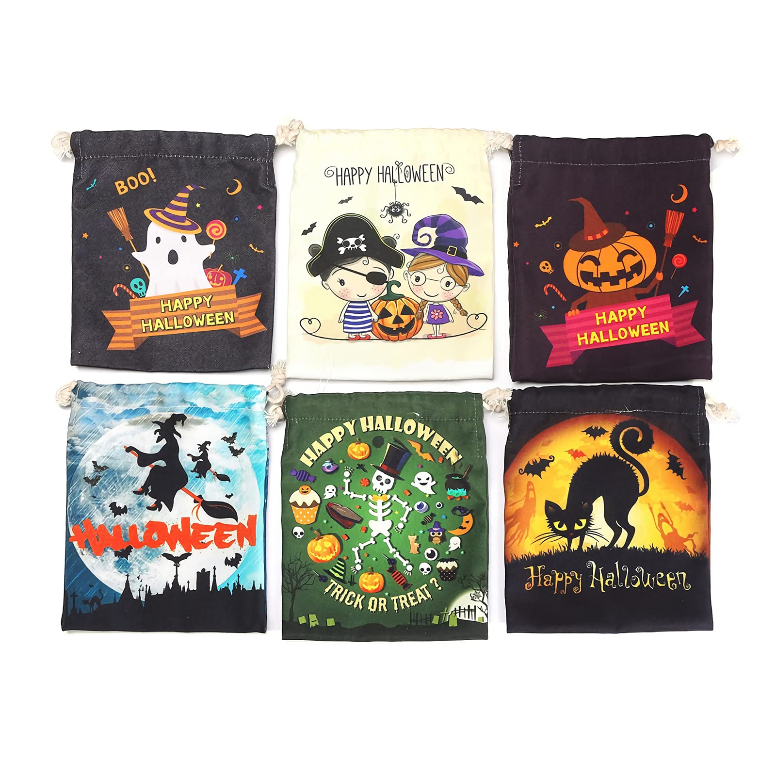 6 Pack Halloween Treat Bags for Kids - Reusable Drawstring Candy Bags for Trick or Treat, Halloween Party Favors & Goodie Bags - Perfect for Halloween Parties, School Events & Neighborhood Candy Collection