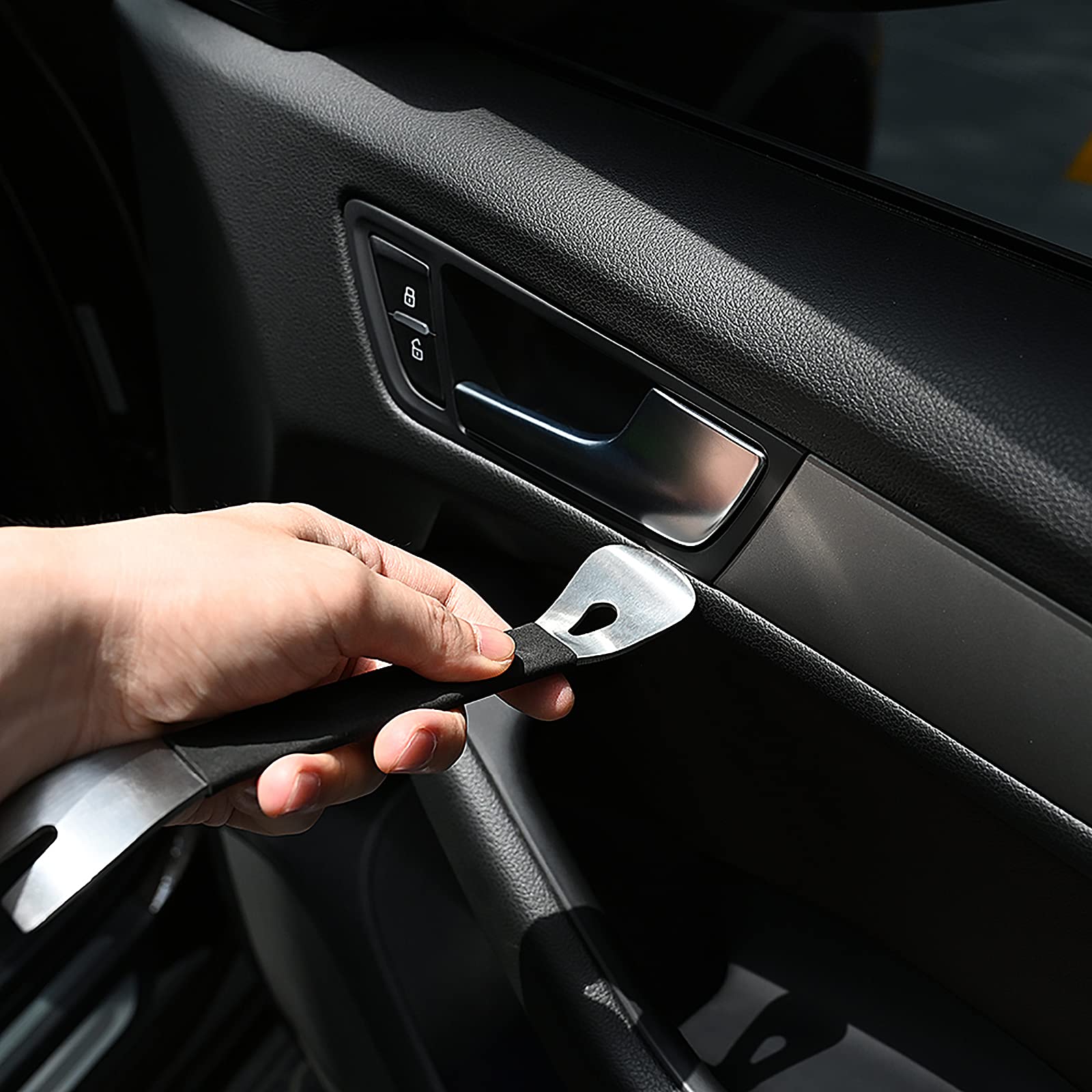 FOSHIO Metal Car Trim Removal Tool Kit - Pry Tool for Door Panel, Dashboard, Radio, Audio & Navigation Installation - Professional Auto Panel Removal Kit for Car Repair & DIY Projects