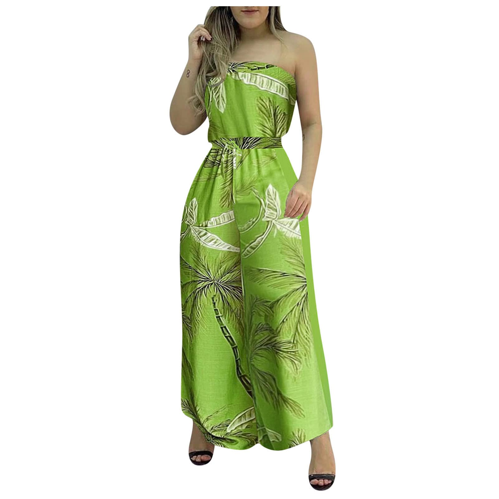Women's Off Shoulder Jumpsuit - Boho Print Sleeveless Romper with Wide Leg for Summer | Casual Beach Wear, Vacation Outfit, Music Festival Fashion