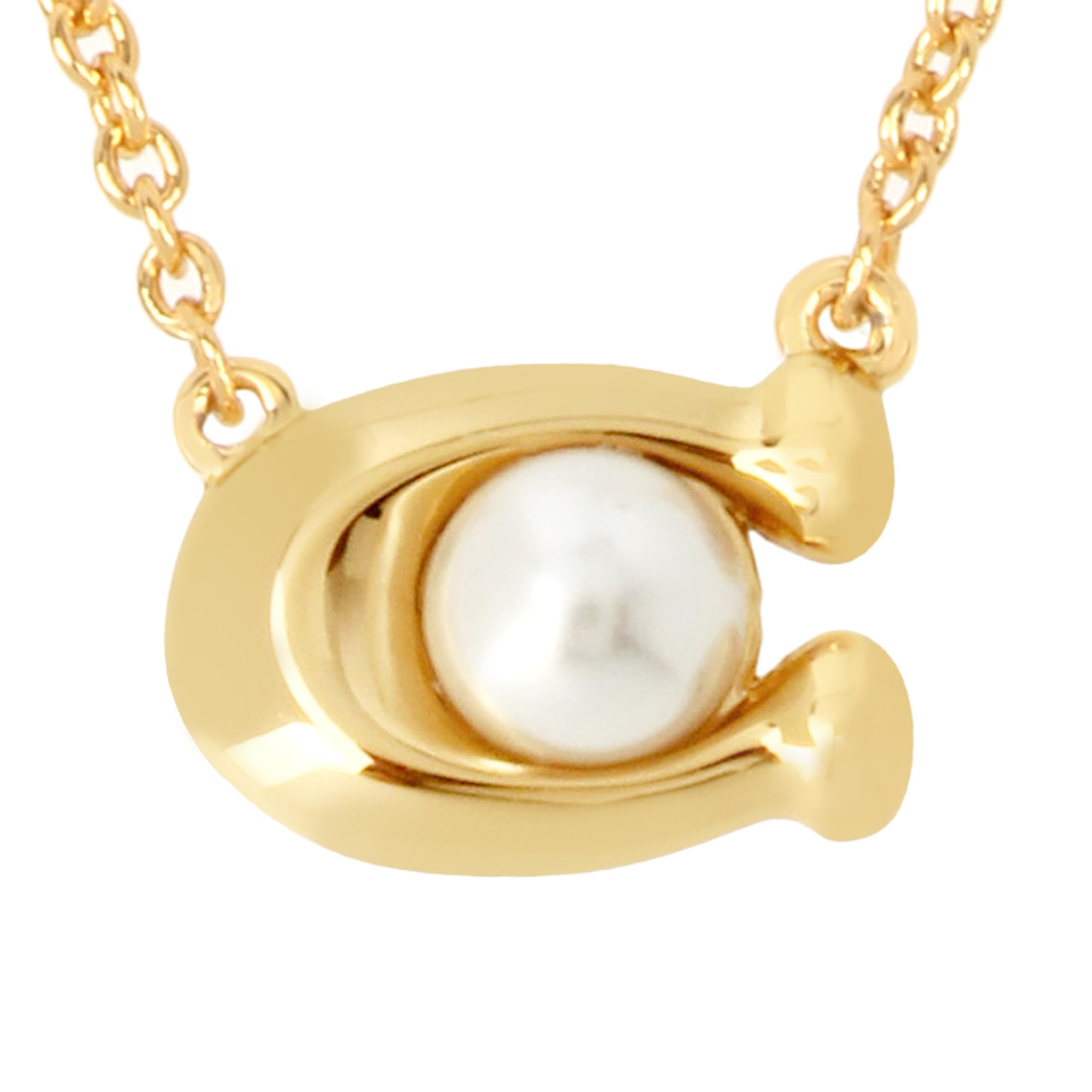 Coach Women's Pearl Signature Pendant Necklace - Elegant Gold-Tone Jewelry for Everyday Wear & Special Occasions | Perfect Gift for Her