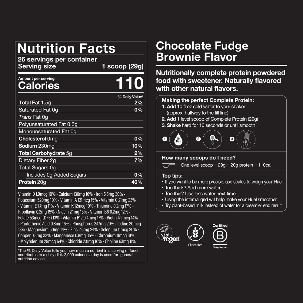 Huel Vegan Protein Powder - Chocolate Fudge Brownie Flavor | 20g Plant-Based Protein per Serving | Complete Nutrition with 27 Vitamins & Minerals | Gluten Free, Non-GMO, Lactose Free | 26 Servings - Perfect for Post-Workout Recovery, Meal Replacement, and Healthy Lifestyle